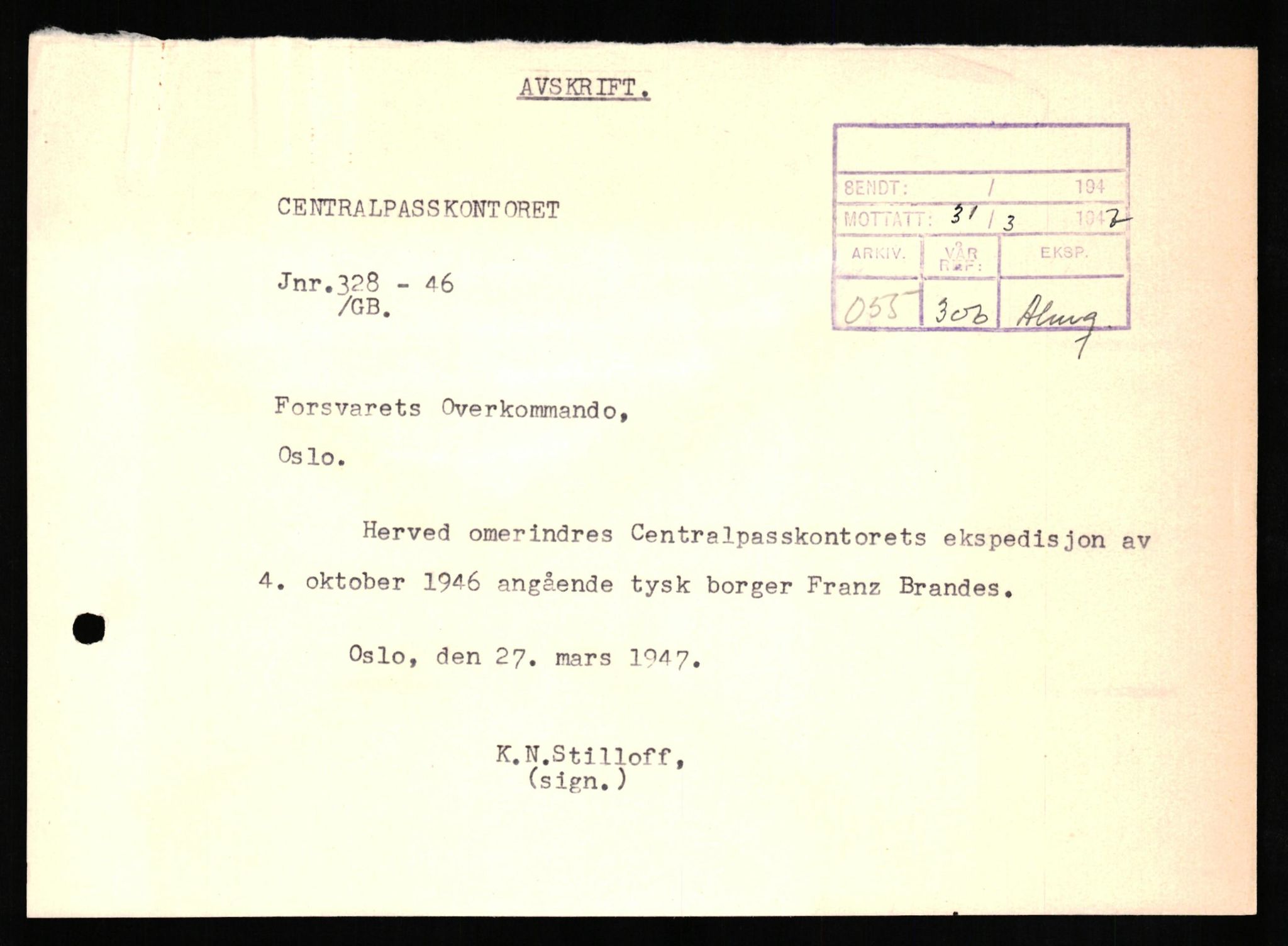 Forsvaret, Forsvarets overkommando II, AV/RA-RAFA-3915/D/Db/L0019: CI Questionaires. Tyske okkupasjonsstyrker i Norge. Tyskere., 1945-1946, p. 214