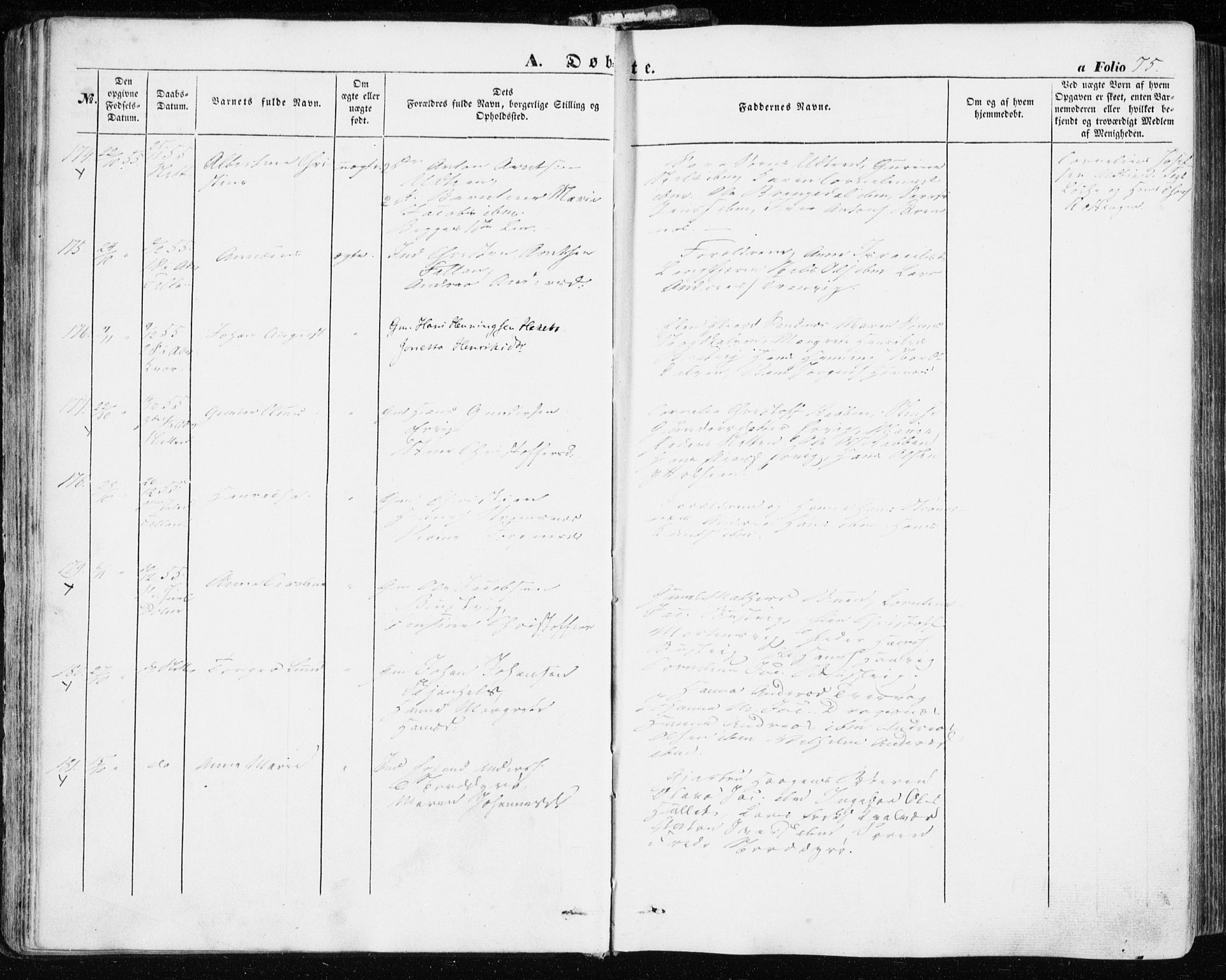 Ministerialprotokoller, klokkerbøker og fødselsregistre - Sør-Trøndelag, SAT/A-1456/634/L0530: Parish register (official) no. 634A06, 1852-1860, p. 75