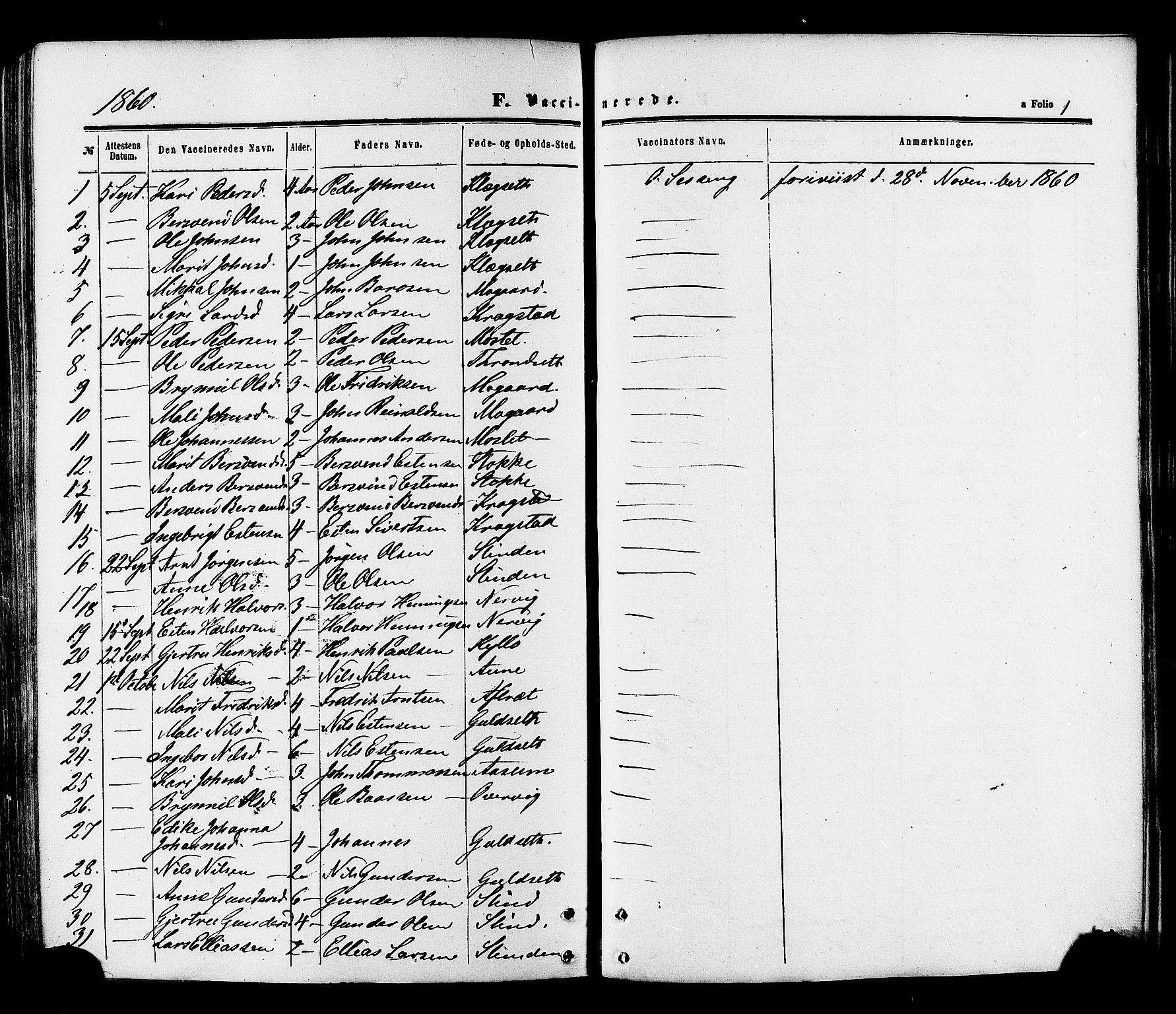 Ministerialprotokoller, klokkerbøker og fødselsregistre - Sør-Trøndelag, AV/SAT-A-1456/695/L1147: Parish register (official) no. 695A07, 1860-1877, p. 1