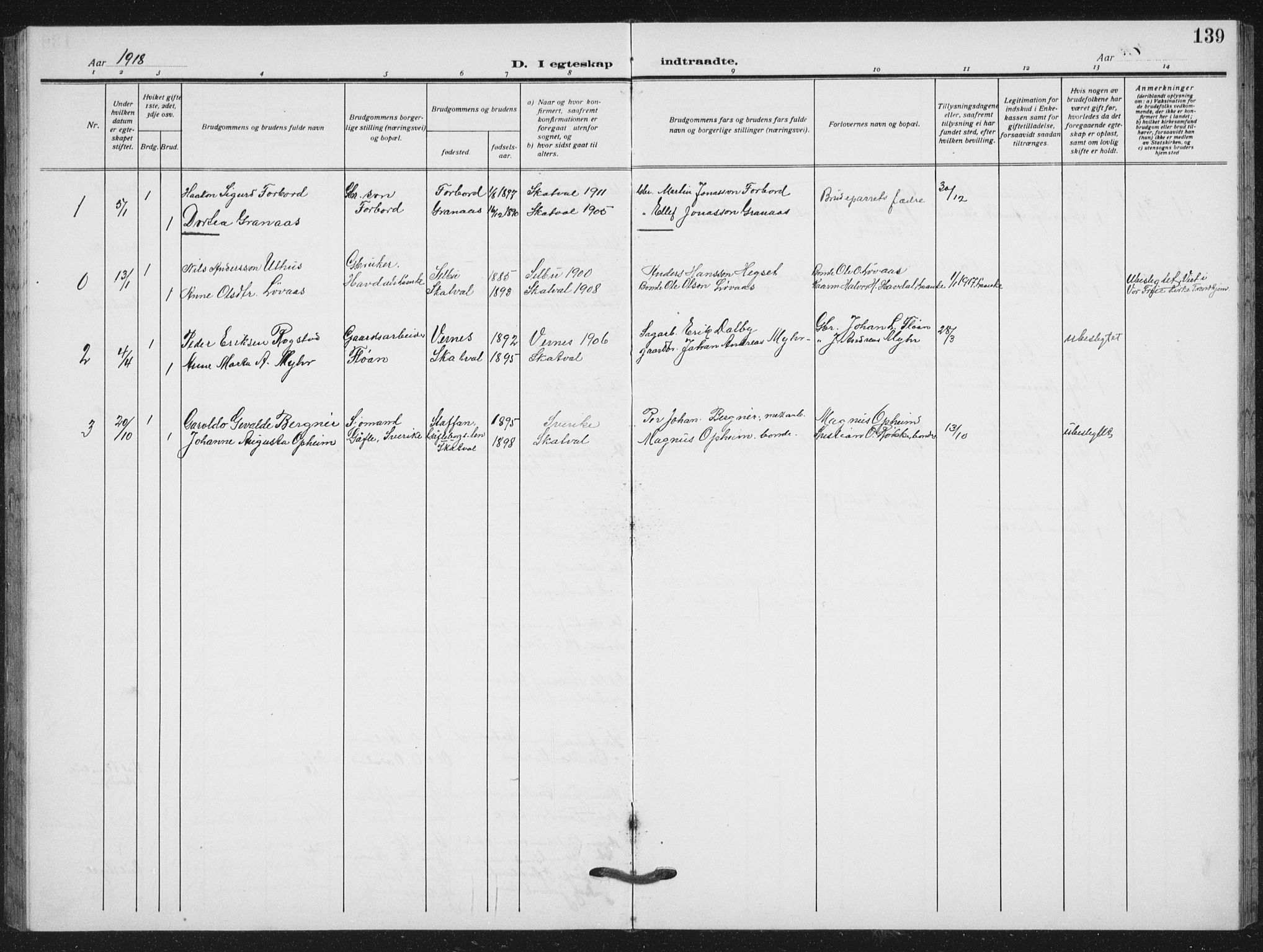 Ministerialprotokoller, klokkerbøker og fødselsregistre - Nord-Trøndelag, AV/SAT-A-1458/712/L0104: Parish register (copy) no. 712C02, 1917-1939, p. 139