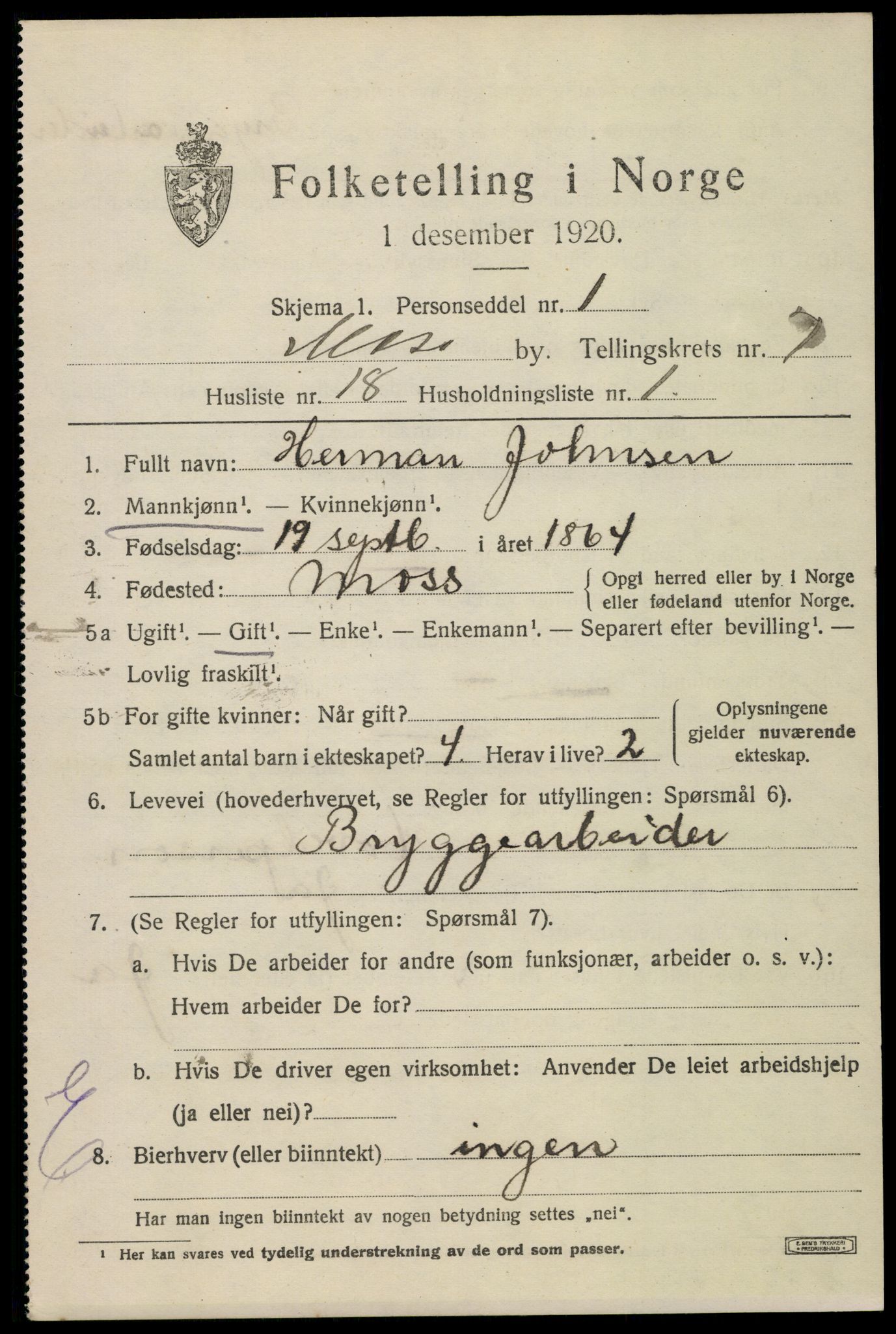 SAO, 1920 census for Moss, 1920, p. 19923