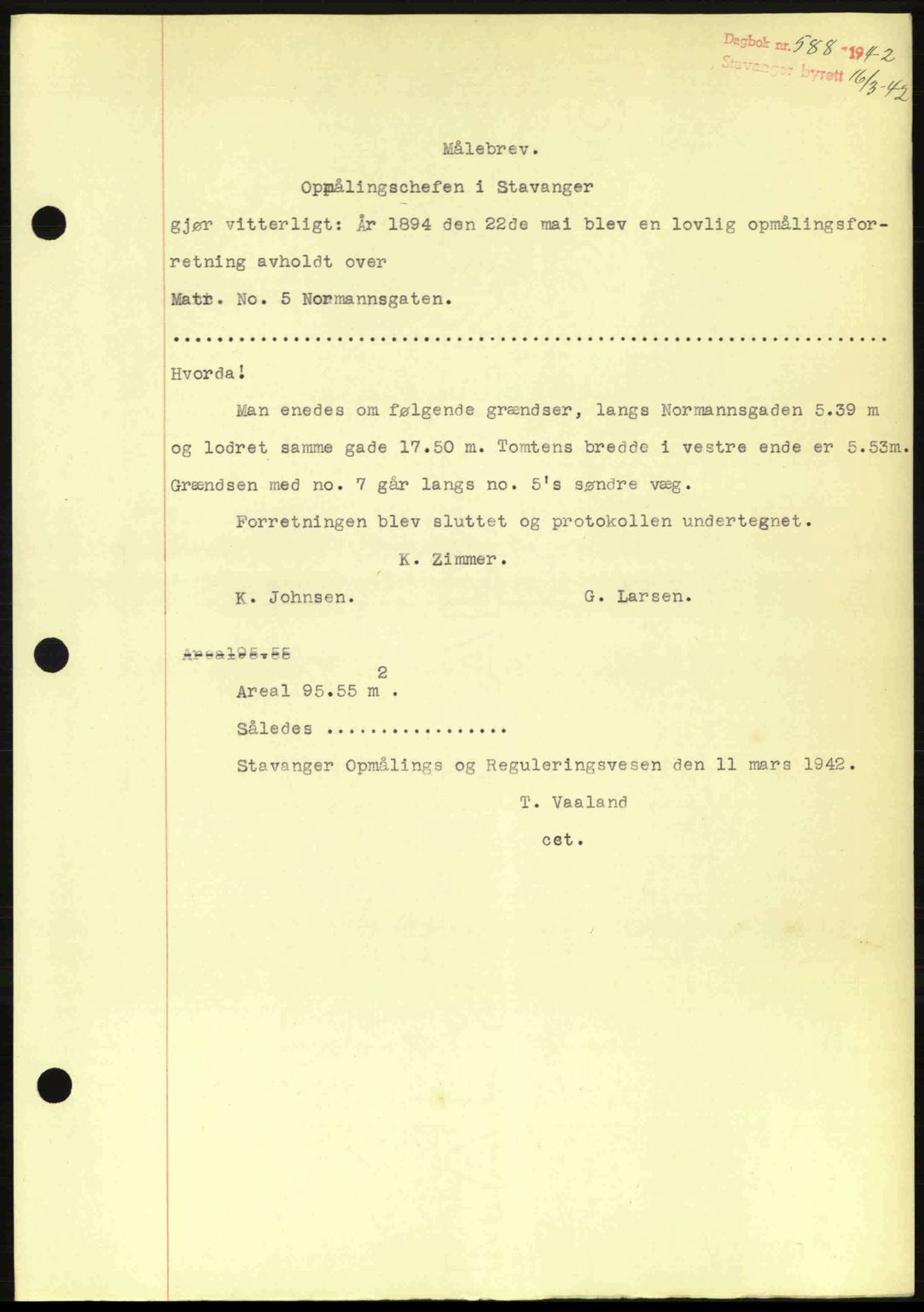 Stavanger byrett, SAST/A-100455/002/G/Gb/L0017: Mortgage book no. A7, 1941-1943, Diary no: : 588/1942