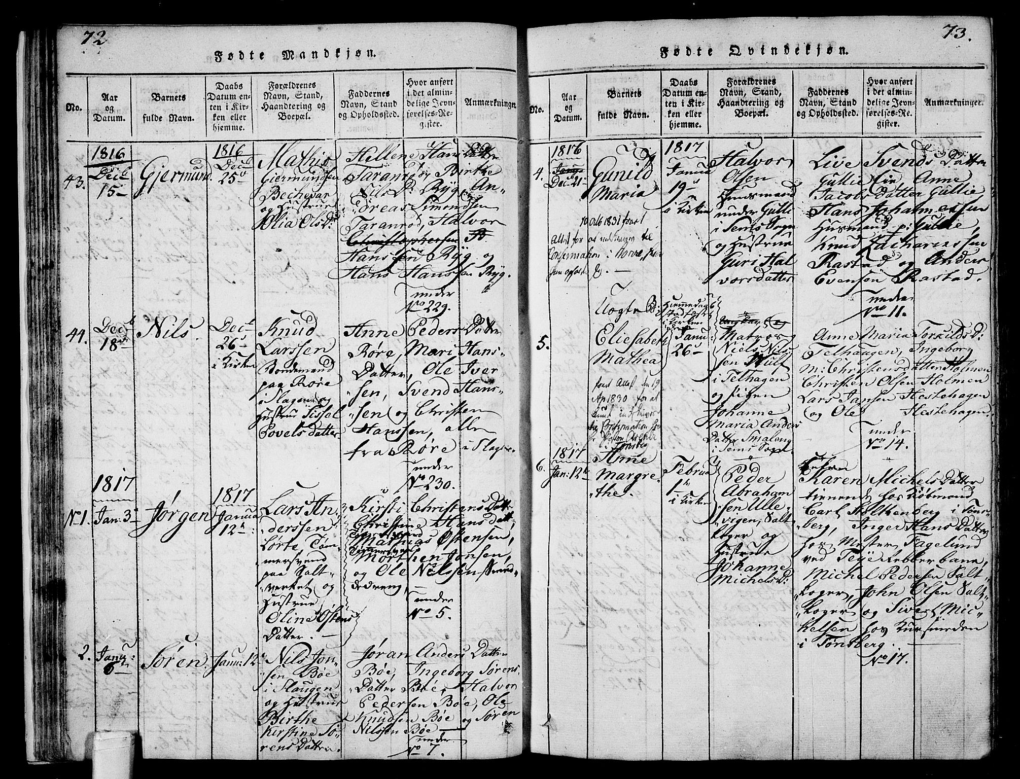 Sem kirkebøker, AV/SAKO-A-5/F/Fa/L0004: Parish register (official) no. I 4, 1814-1825, p. 72-73