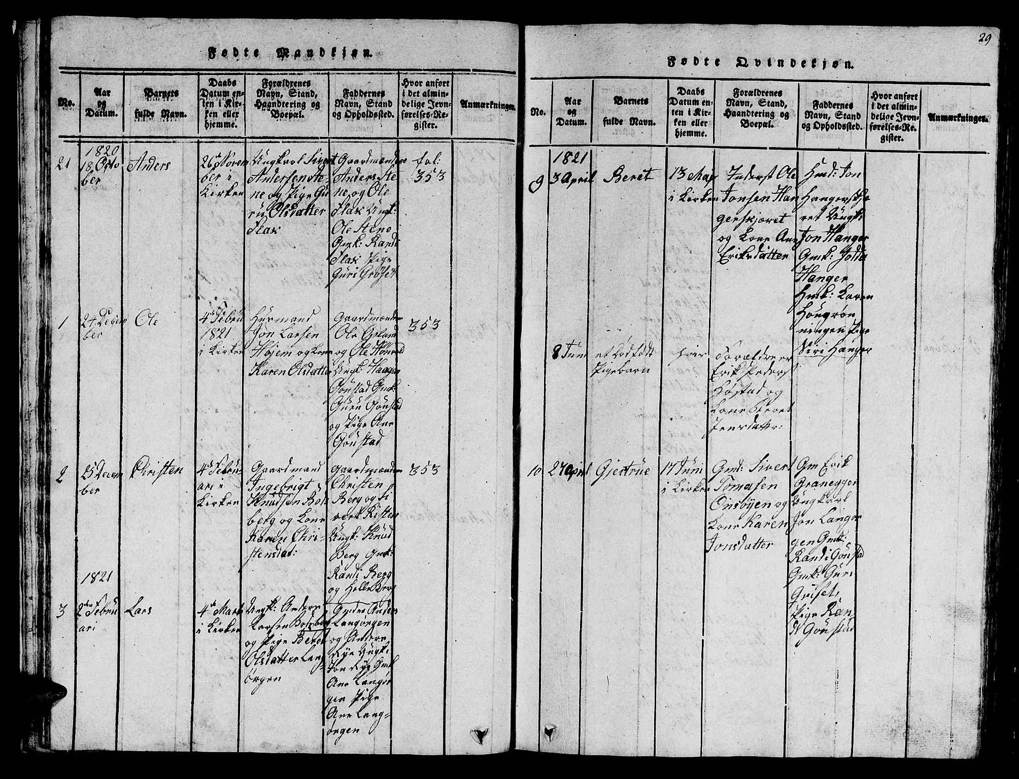 Ministerialprotokoller, klokkerbøker og fødselsregistre - Sør-Trøndelag, SAT/A-1456/612/L0385: Parish register (copy) no. 612C01, 1816-1845, p. 29