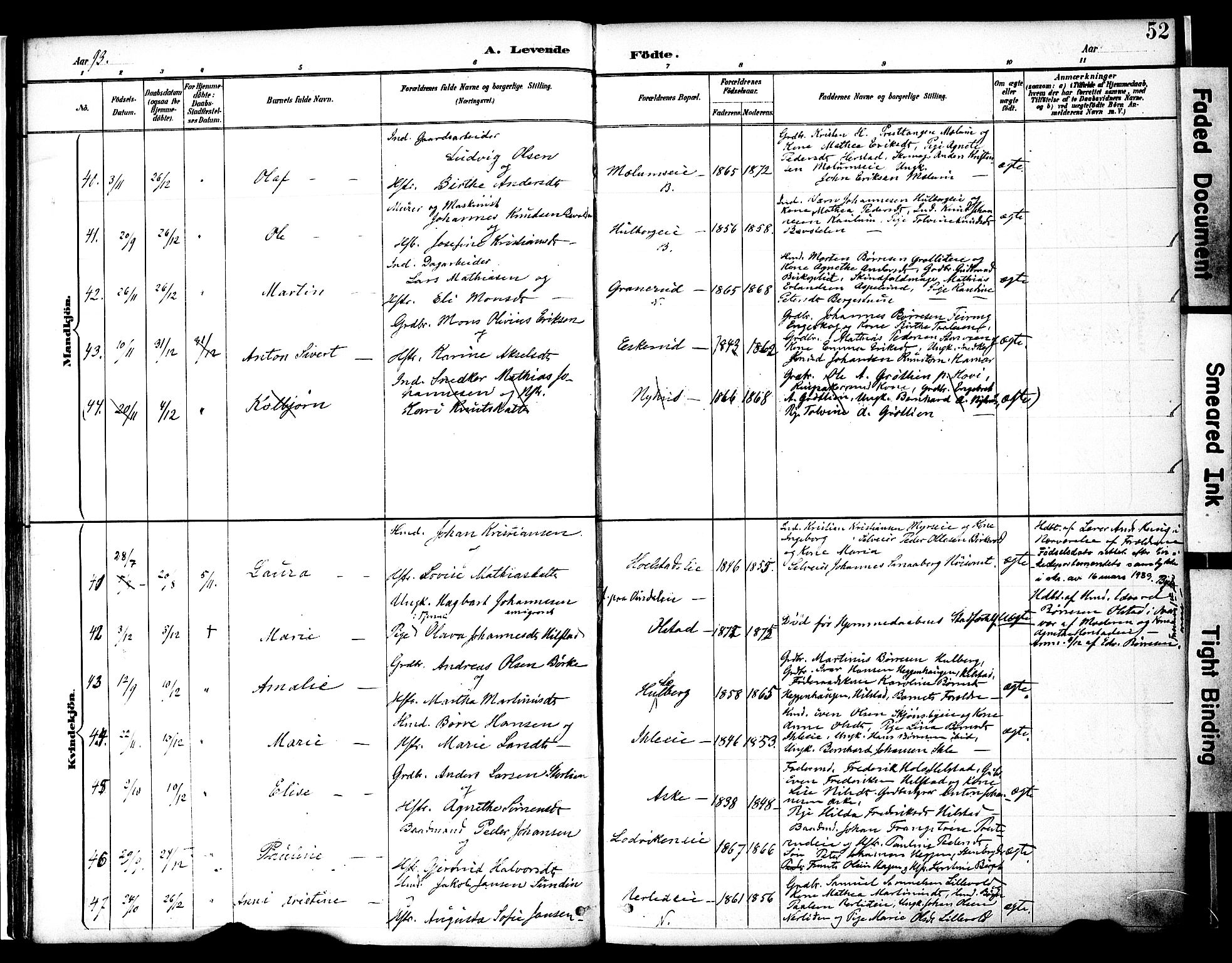 Nes prestekontor, Hedmark, SAH/PREST-020/K/Ka/L0009: Parish register (official) no. 9, 1887-1905, p. 52