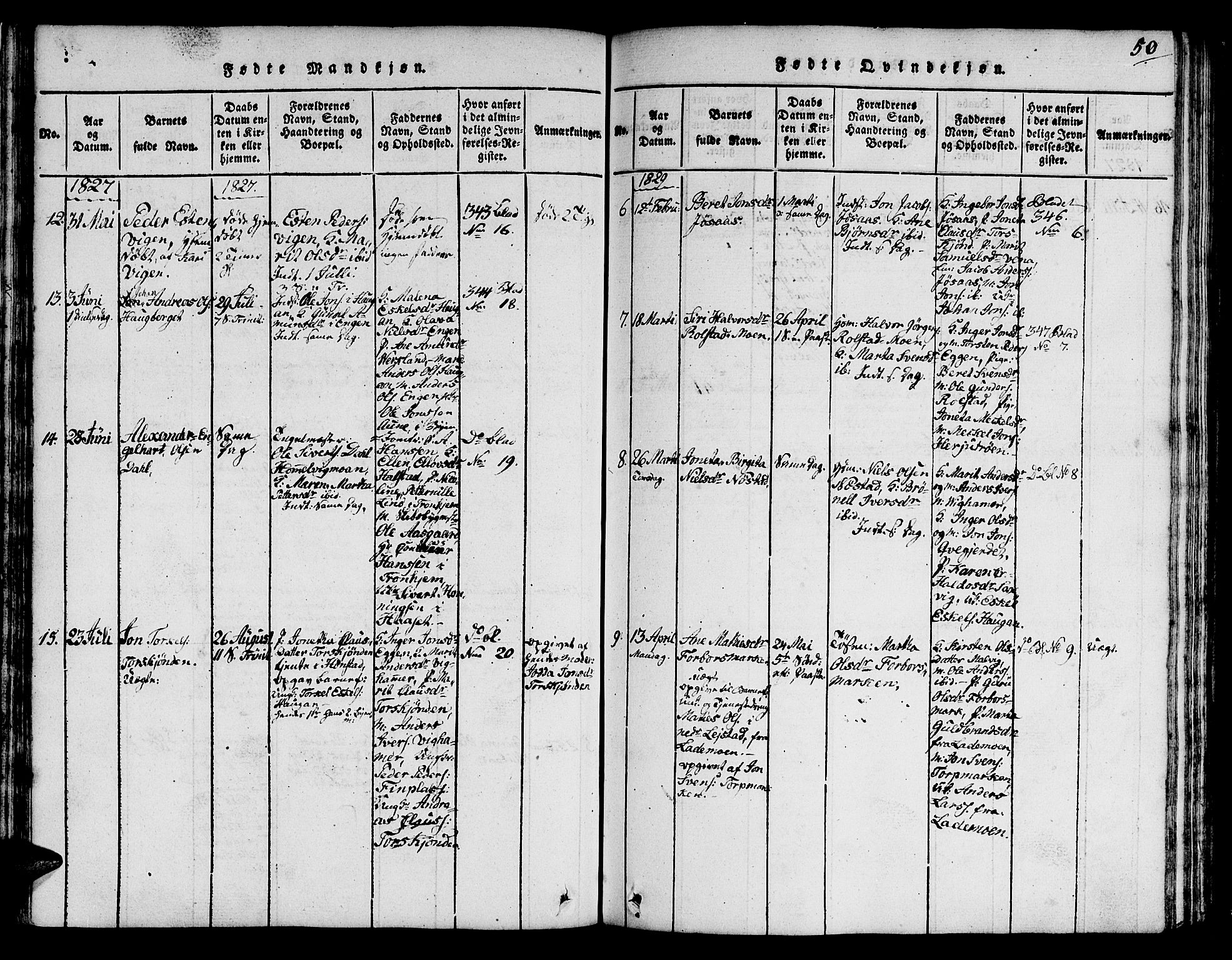 Ministerialprotokoller, klokkerbøker og fødselsregistre - Sør-Trøndelag, SAT/A-1456/616/L0420: Parish register (copy) no. 616C03, 1817-1835, p. 50