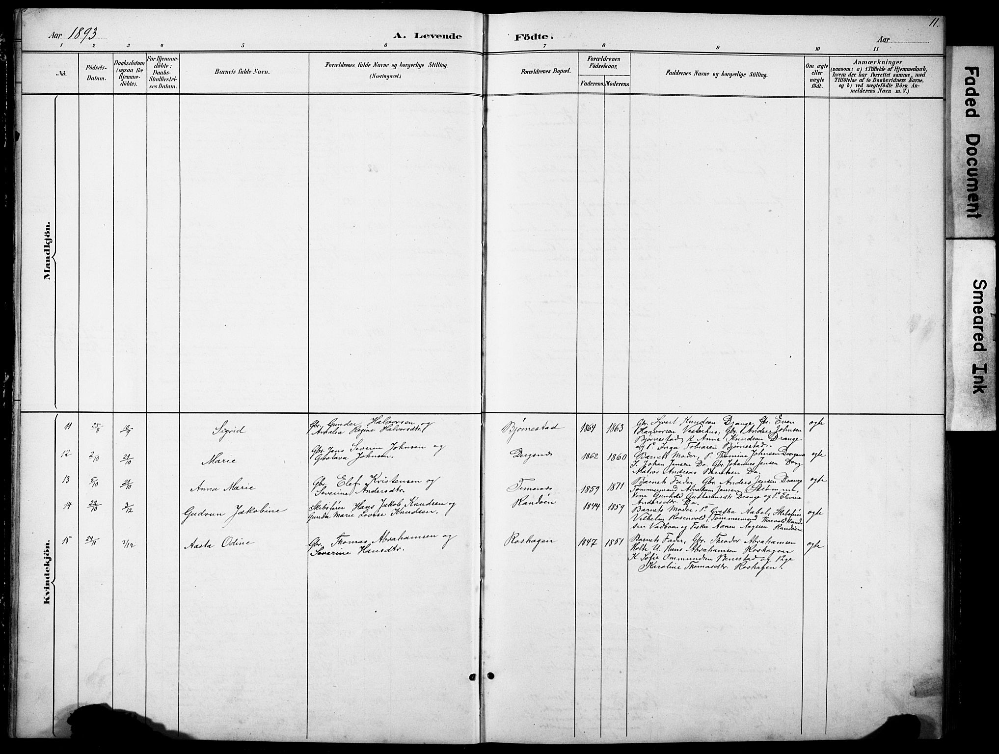 Oddernes sokneprestkontor, SAK/1111-0033/F/Fb/Fbb/L0002: Parish register (copy) no. B 2, 1889-1933, p. 11