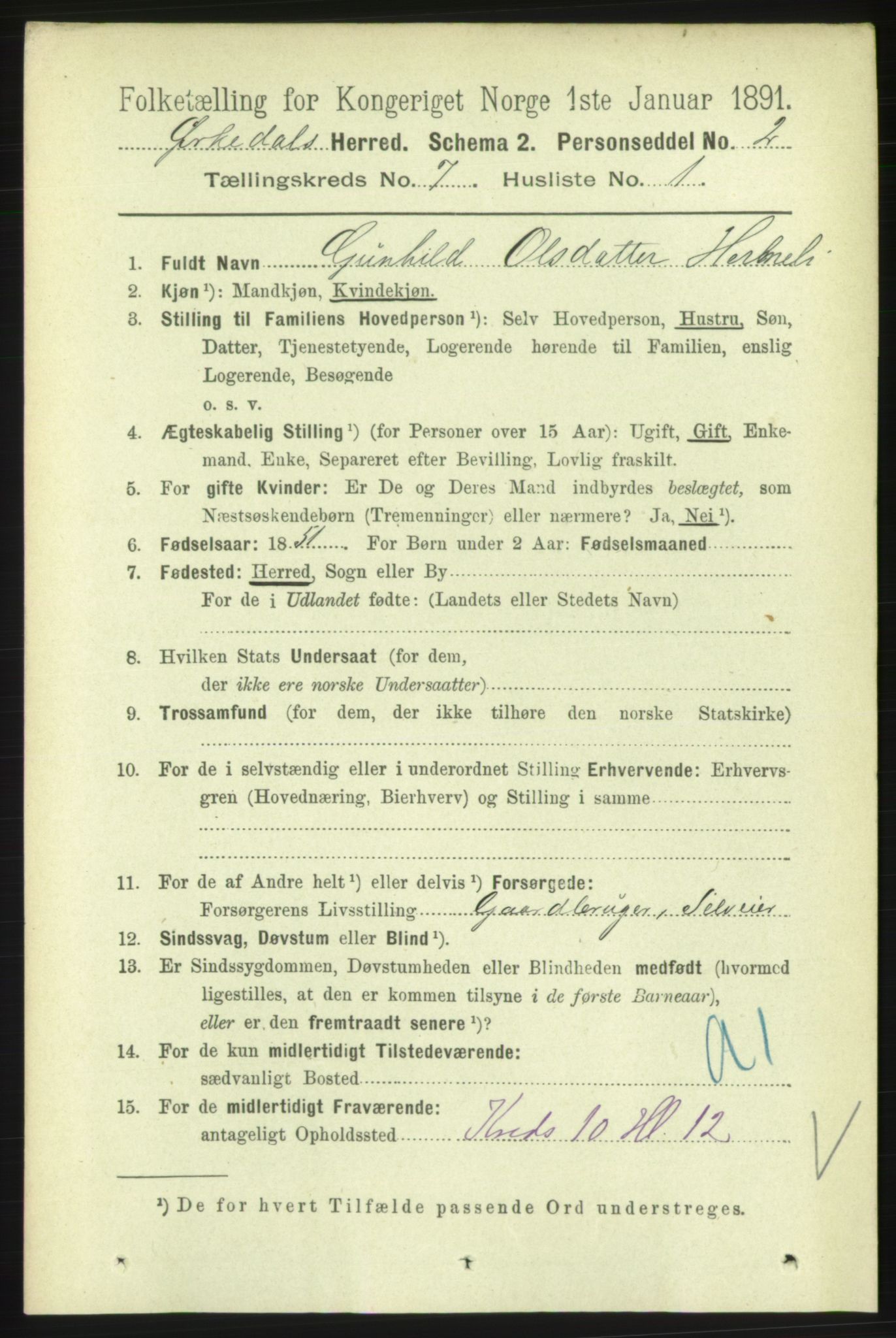 RA, 1891 census for 1638 Orkdal, 1891, p. 3436