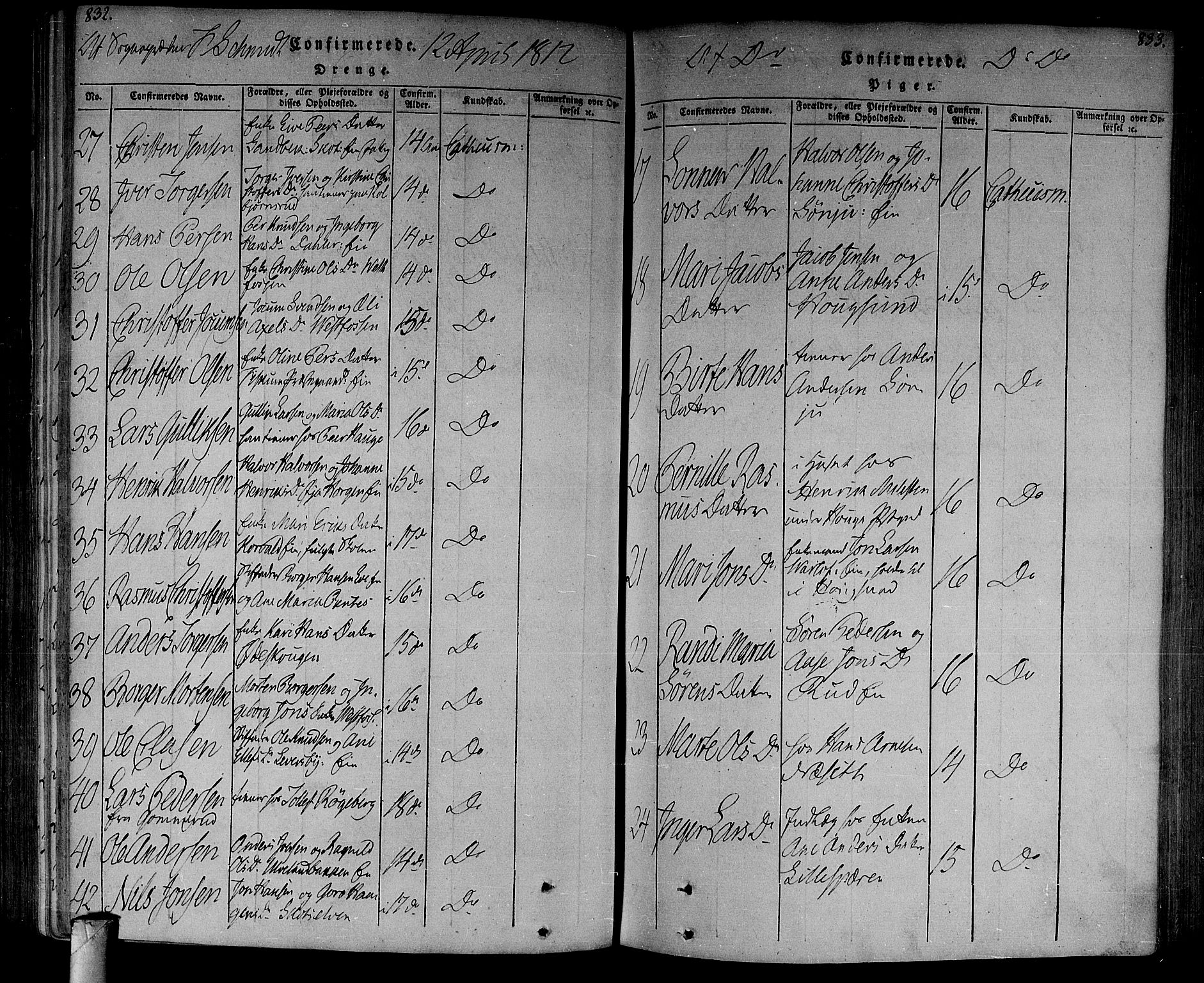 Eiker kirkebøker, AV/SAKO-A-4/F/Fa/L0010: Parish register (official) no. I 10, 1806-1815, p. 832-833