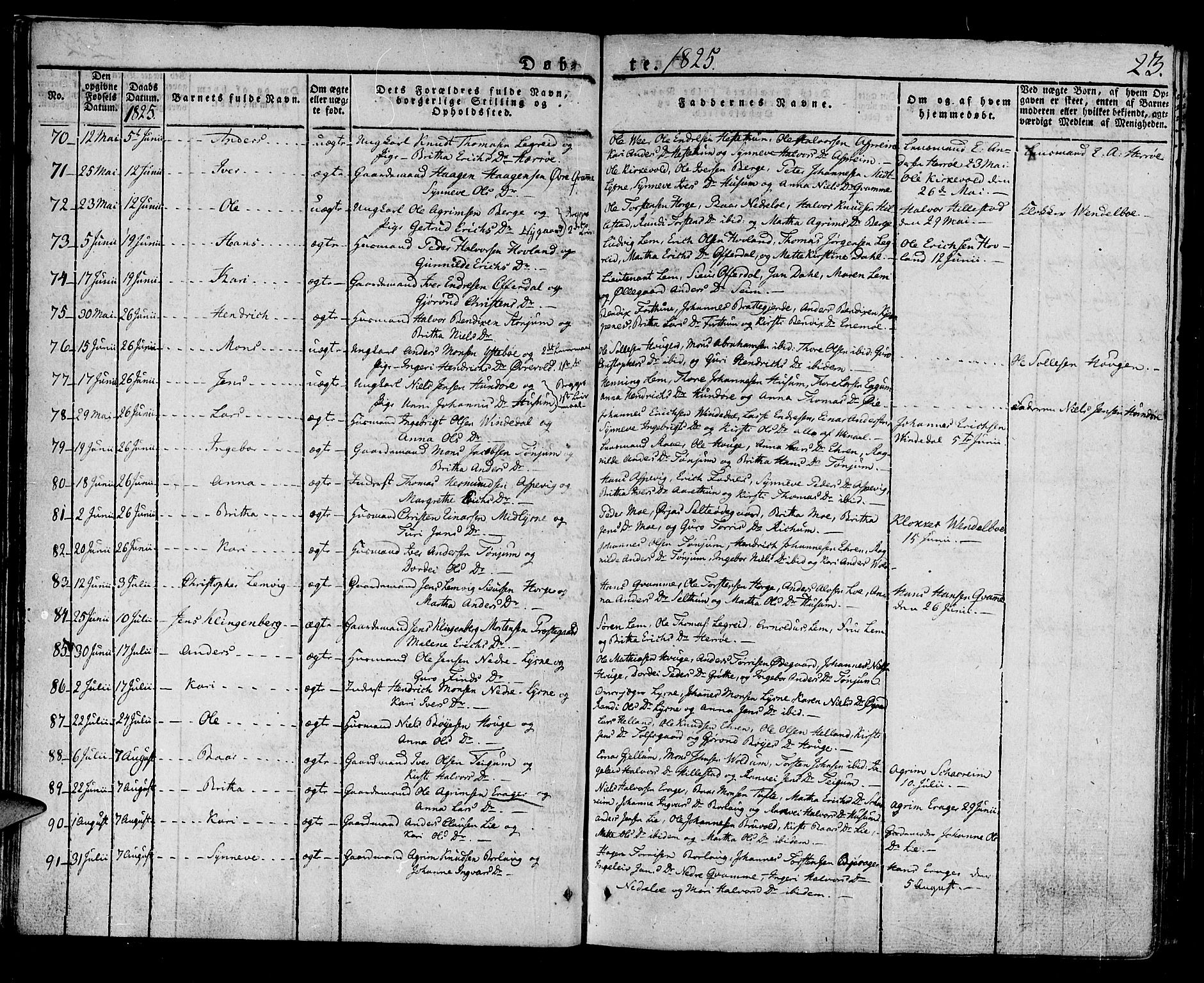 Lærdal sokneprestembete, SAB/A-81201: Parish register (official) no. A 5, 1822-1834, p. 23