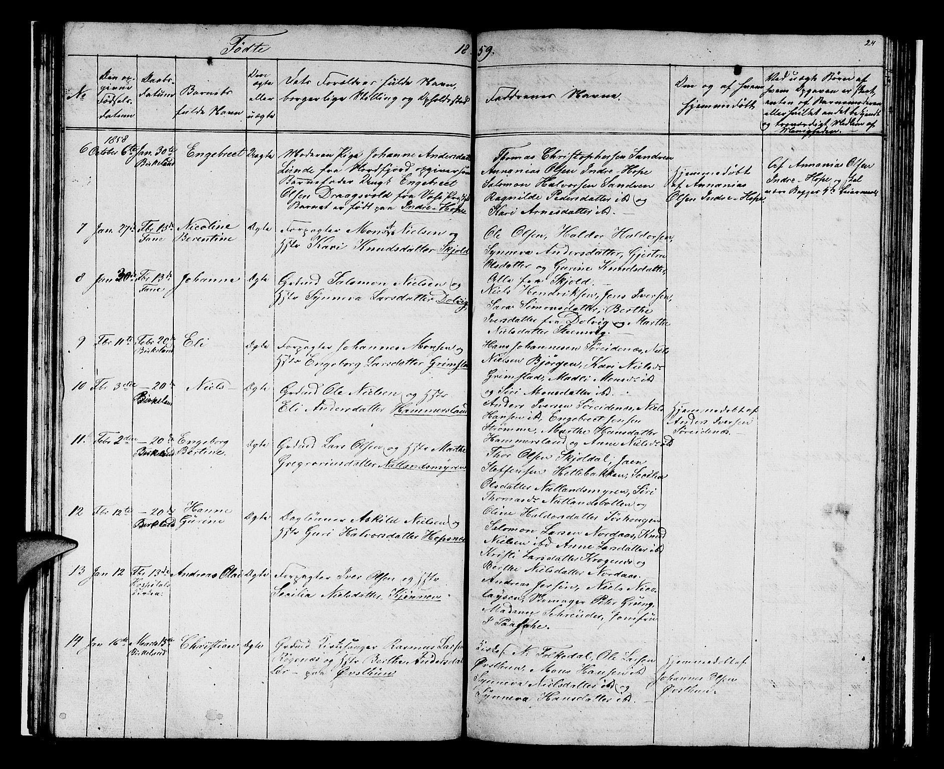 Birkeland Sokneprestembete, SAB/A-74601/H/Hab: Parish register (copy) no. A 1, 1853-1862, p. 24
