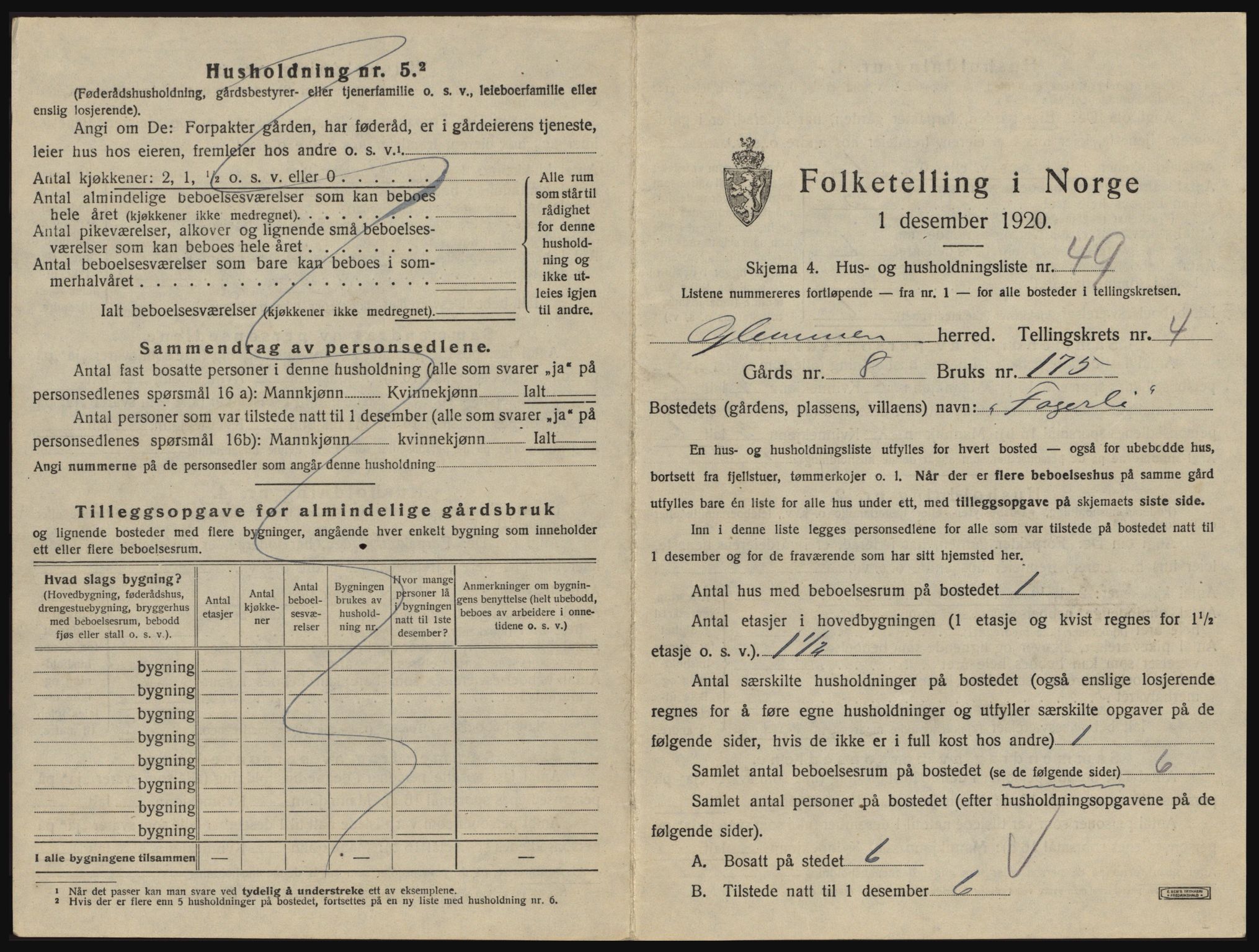 SAO, 1920 census for Glemmen, 1920, p. 1285