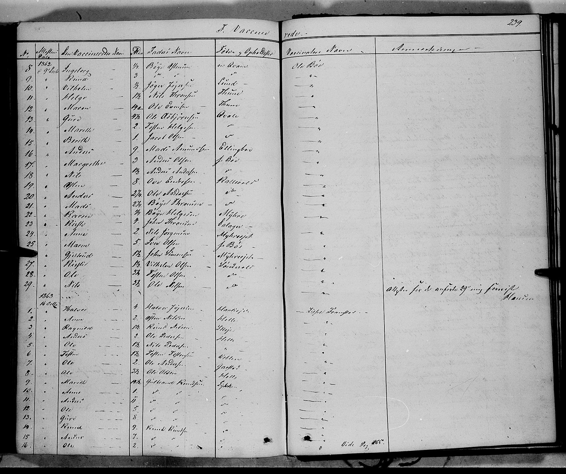 Vang prestekontor, Valdres, SAH/PREST-140/H/Ha/L0006: Parish register (official) no. 6, 1846-1864, p. 239