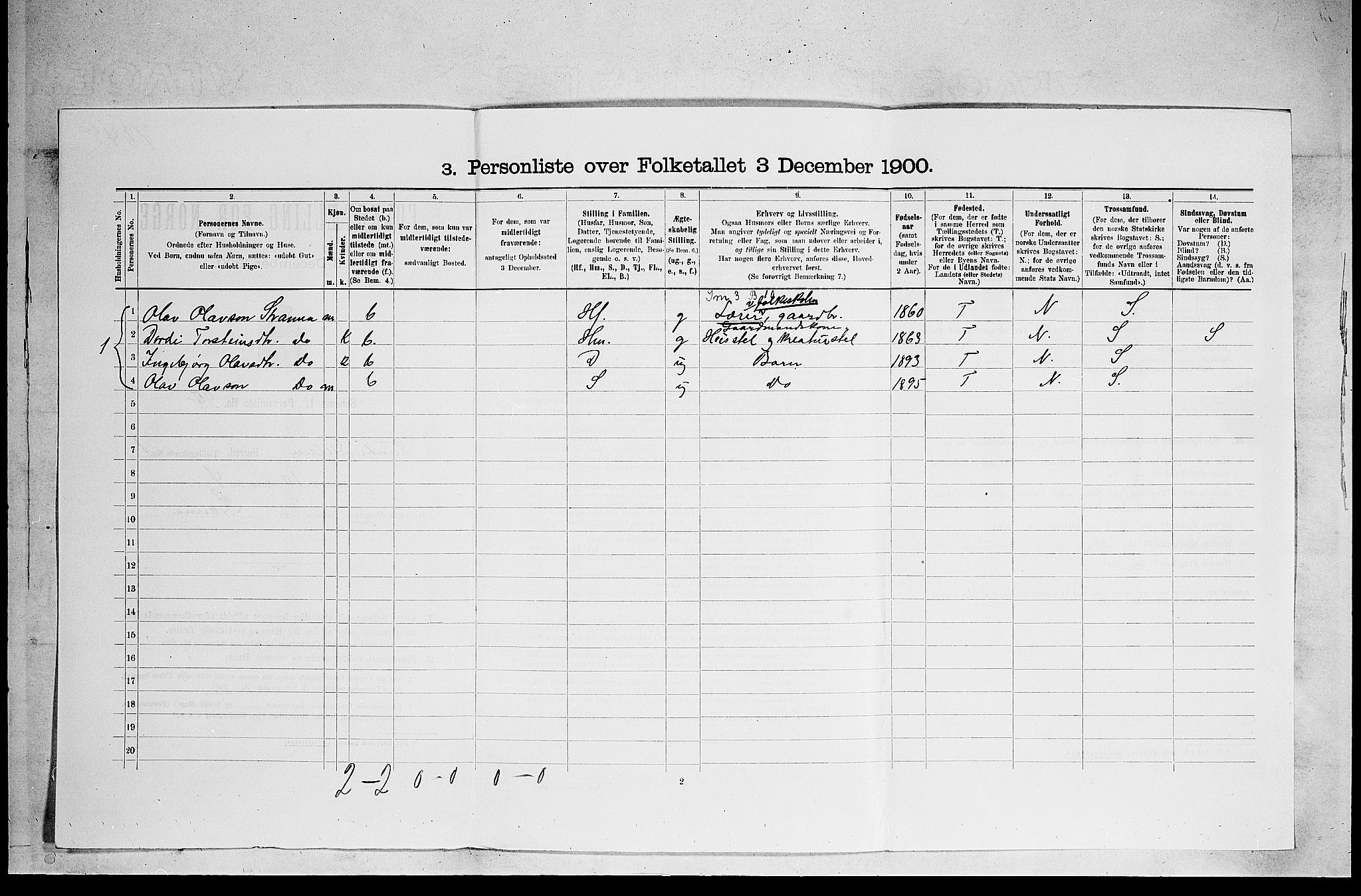 SAKO, 1900 census for Lunde, 1900, p. 157