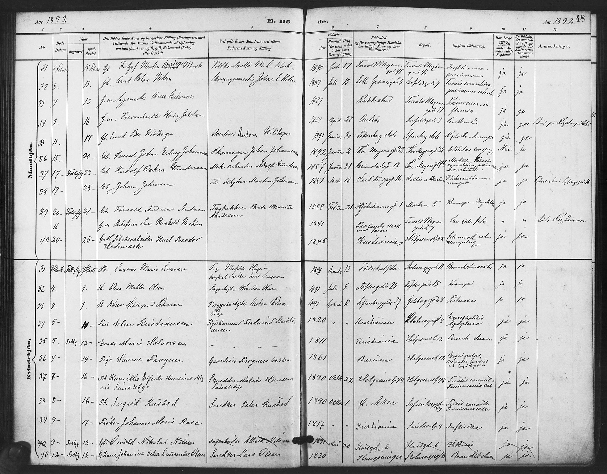Paulus prestekontor Kirkebøker, SAO/A-10871/F/Fa/L0011: Parish register (official) no. 11, 1889-1897, p. 48