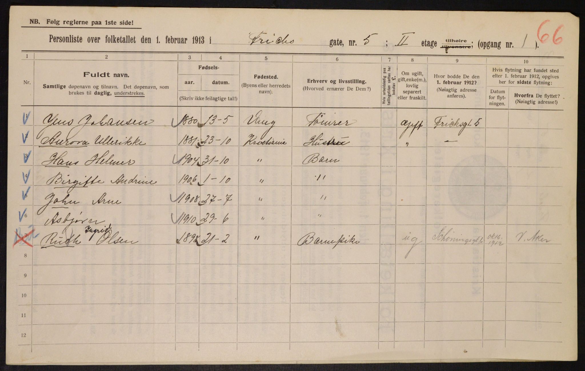 OBA, Municipal Census 1913 for Kristiania, 1913, p. 26980