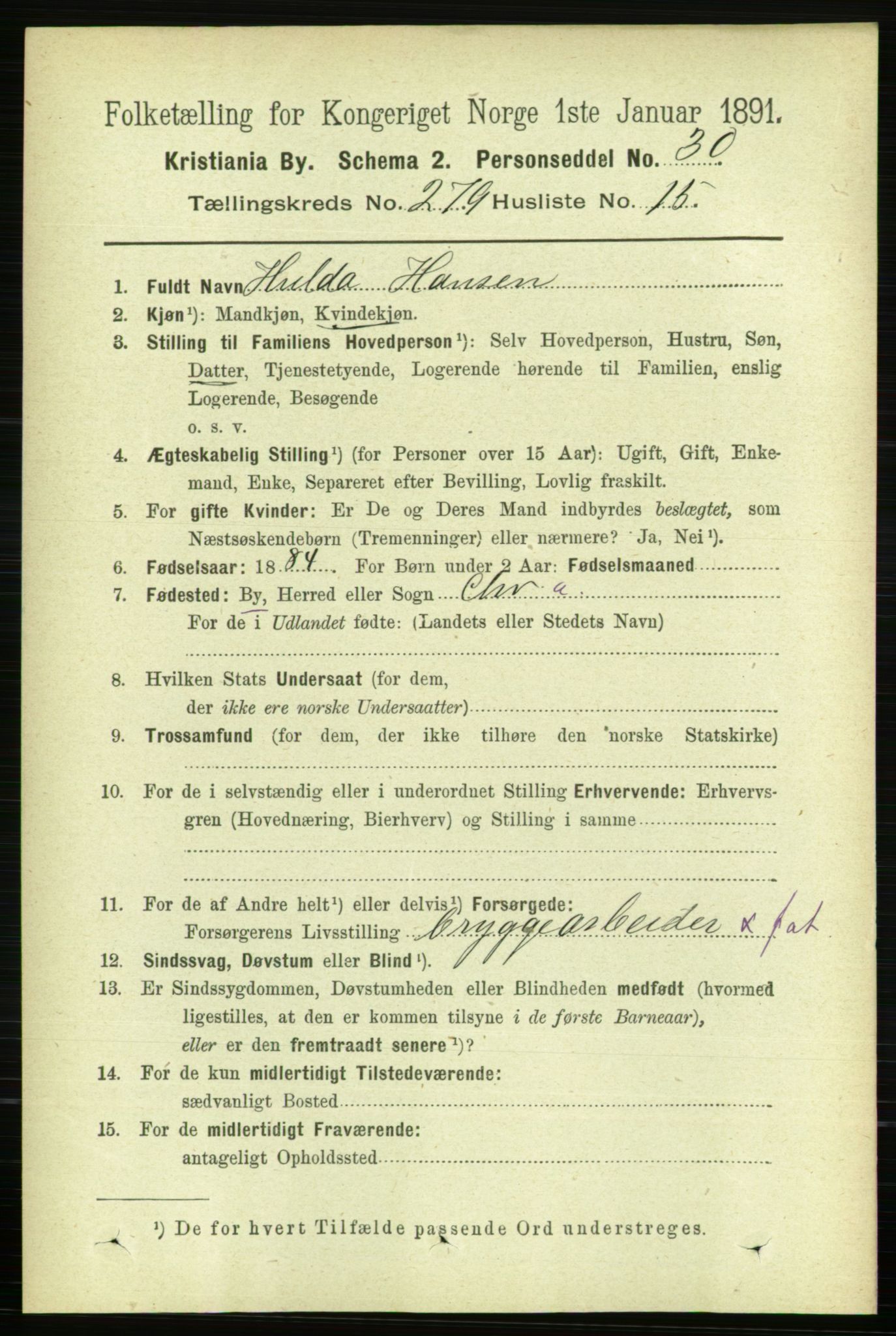 RA, 1891 census for 0301 Kristiania, 1891, p. 169700