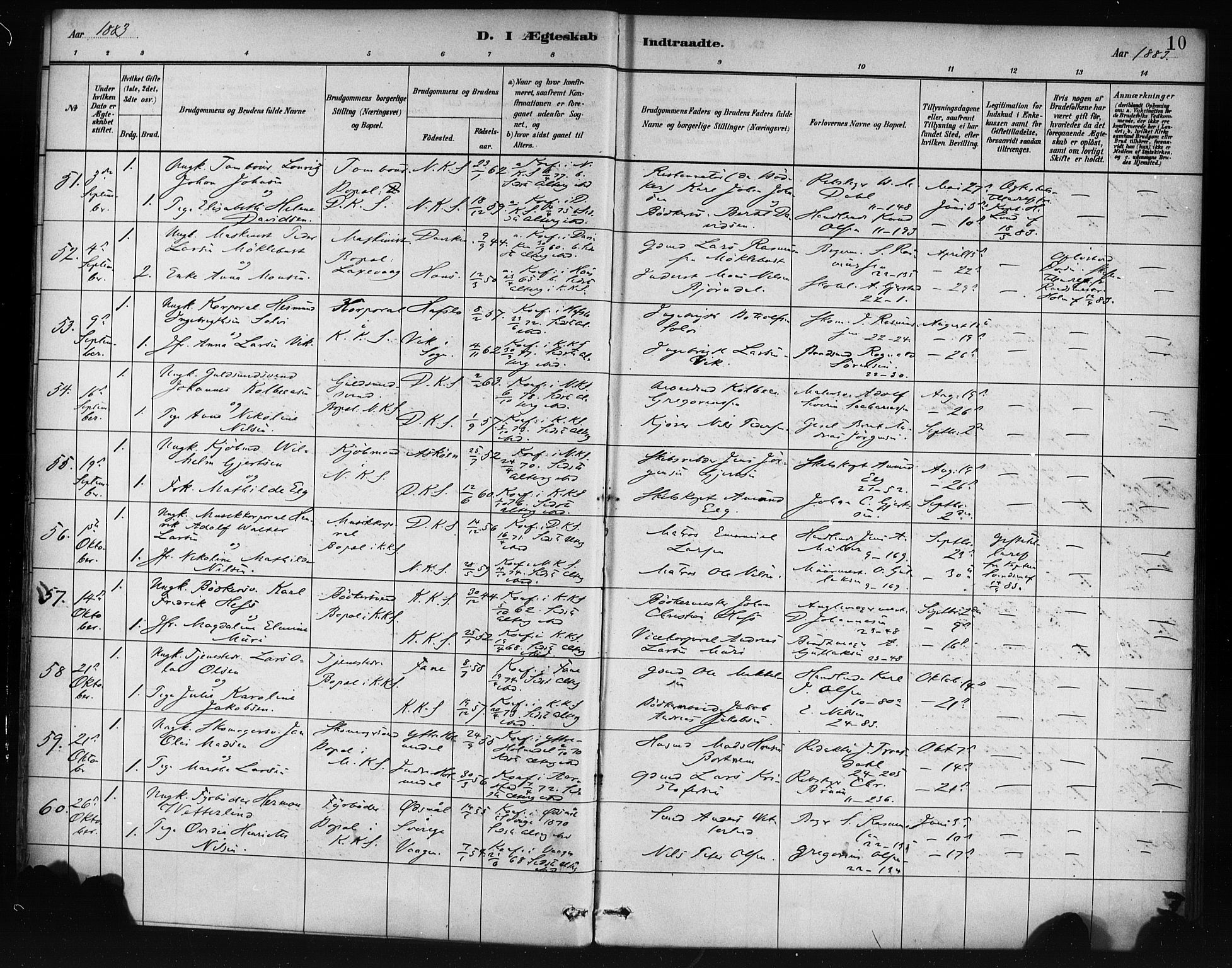 Korskirken sokneprestembete, AV/SAB-A-76101/H/Haa/L0037: Parish register (official) no. D 4, 1883-1904, p. 10