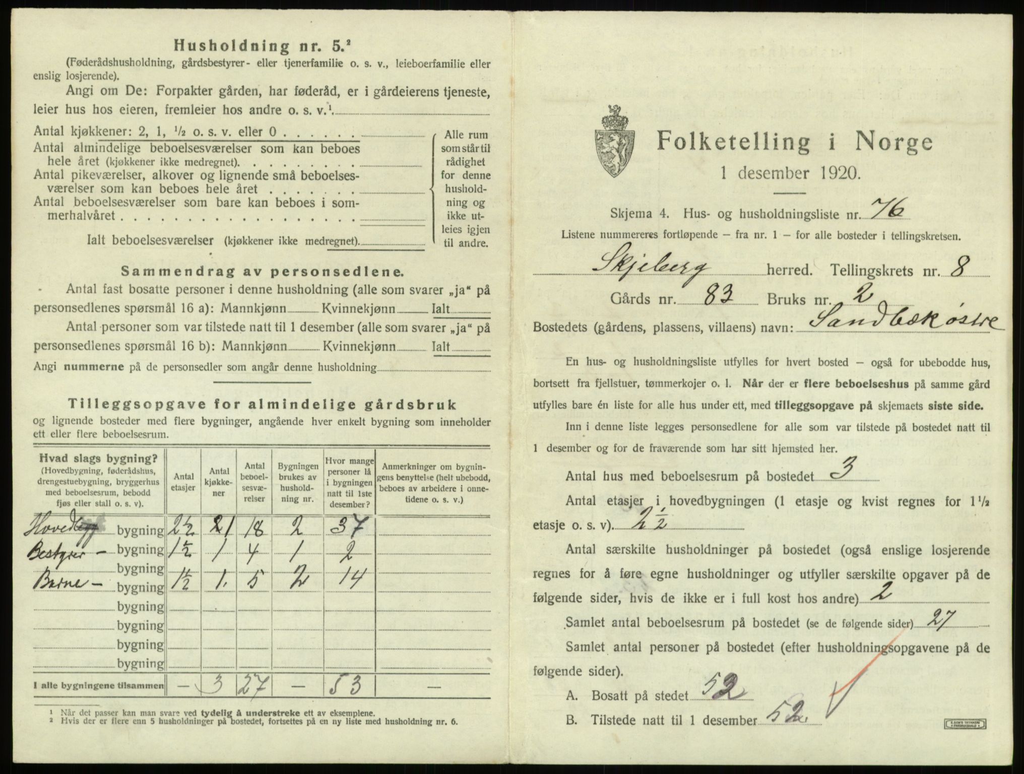 SAO, 1920 census for Skjeberg, 1920, p. 1294