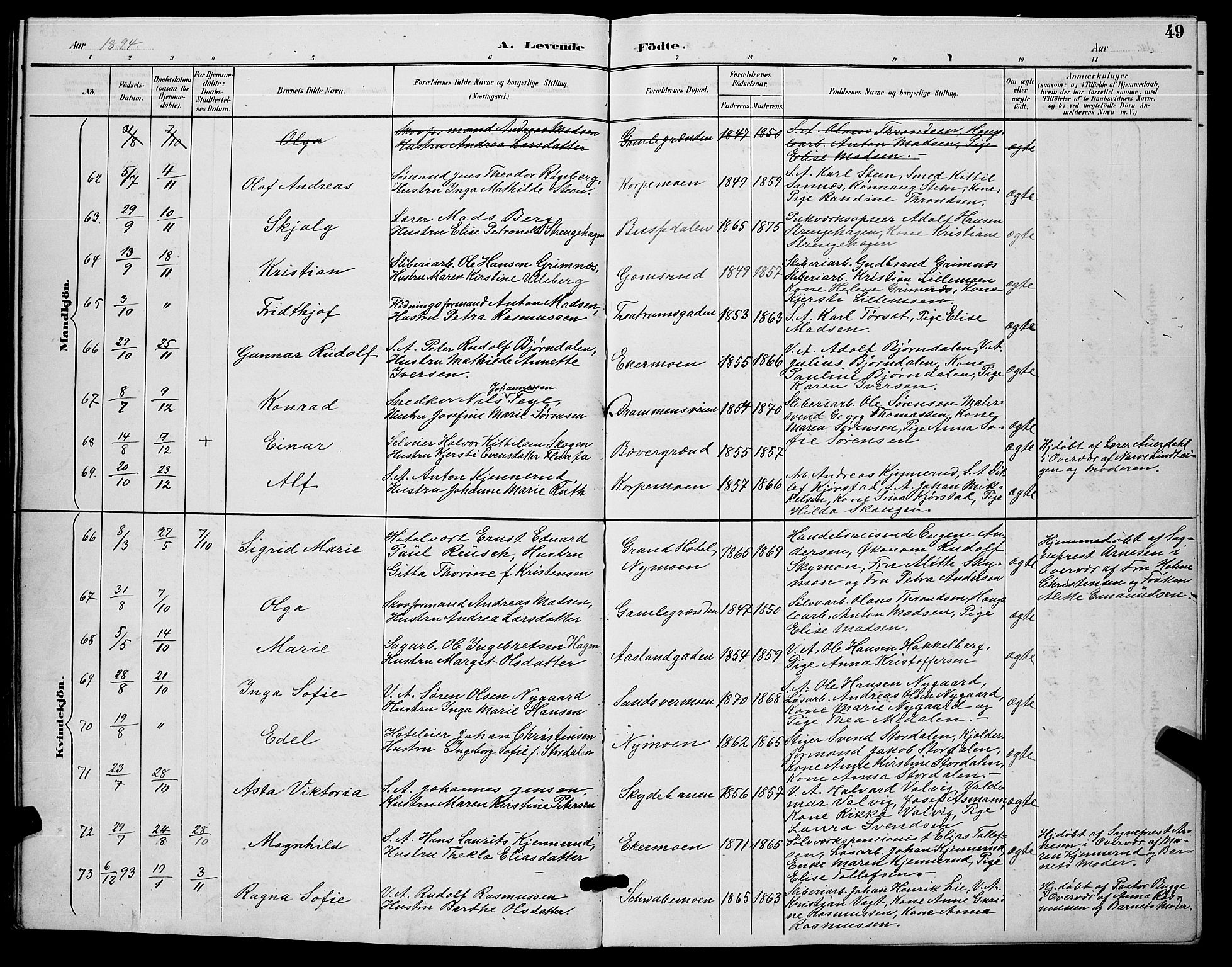 Kongsberg kirkebøker, AV/SAKO-A-22/G/Ga/L0006: Parish register (copy) no. 6, 1890-1901, p. 49