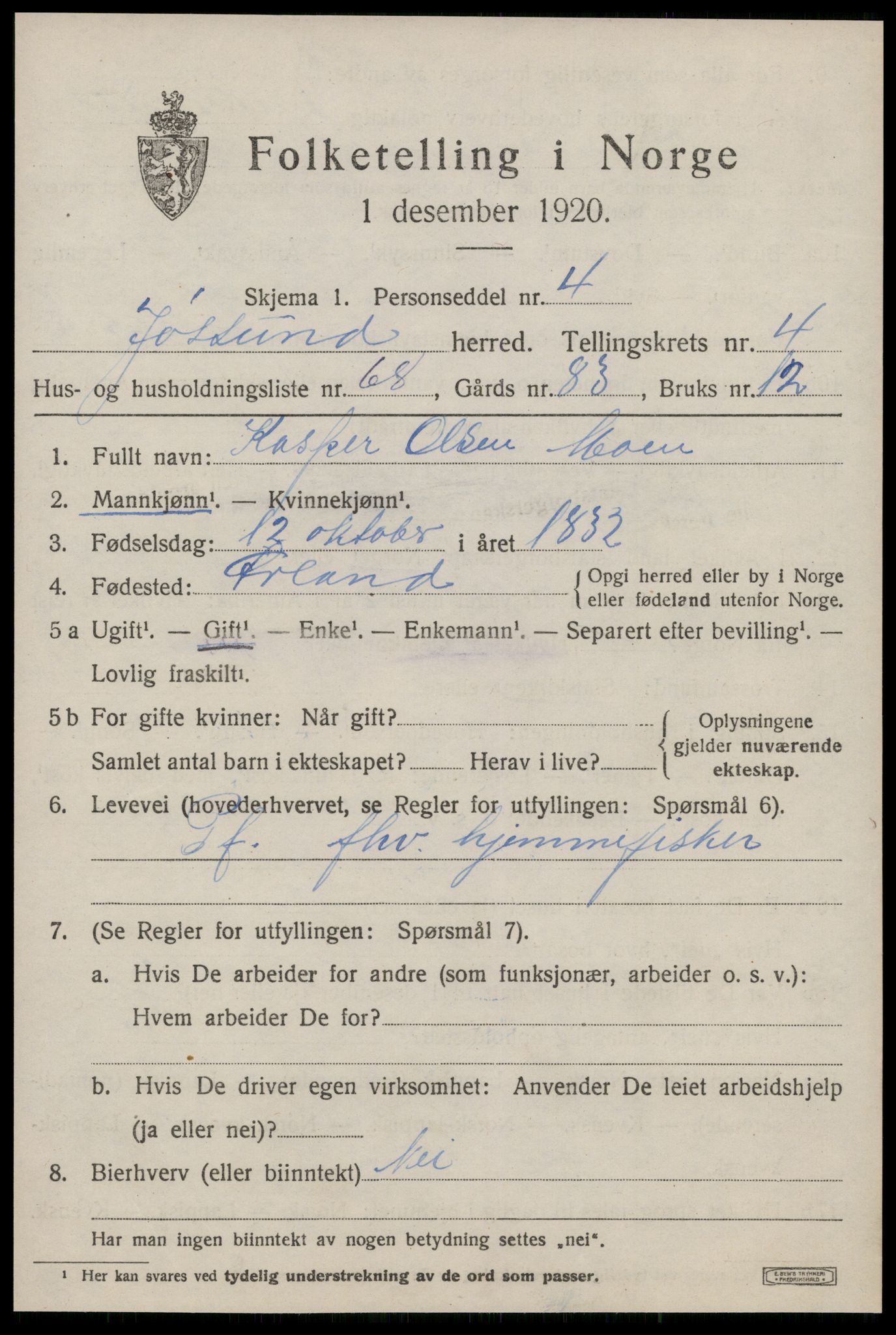 SAT, 1920 census for Jøssund, 1920, p. 3934