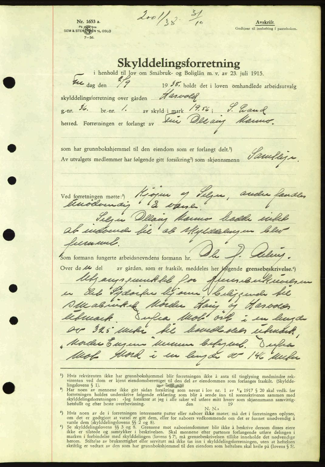 Hadeland og Land tingrett, AV/SAH-TING-010/H/Hb/Hbb/L0077: Mortgage book no. A77, 1938-1939, Diary no: : 2001/1938