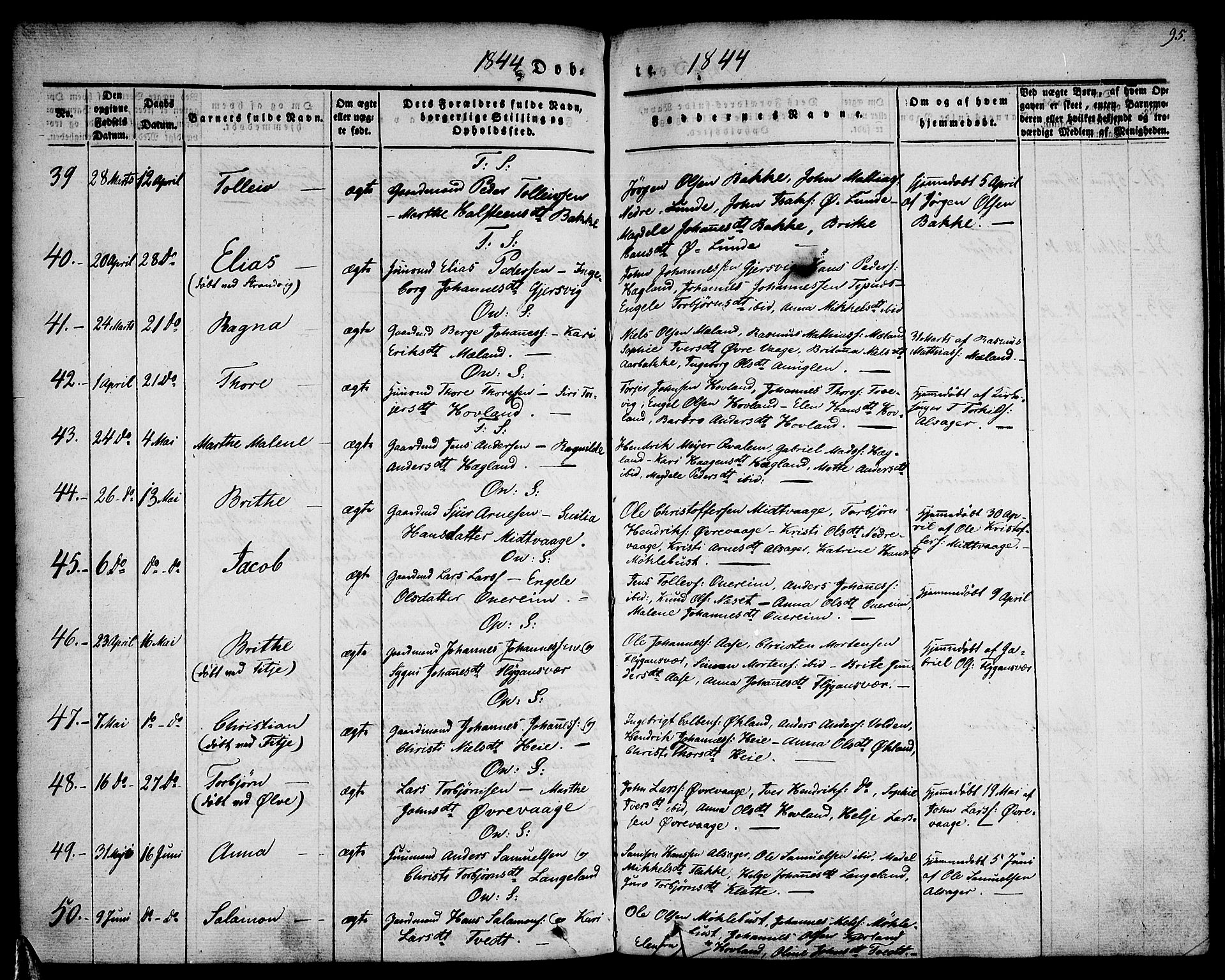 Tysnes sokneprestembete, AV/SAB-A-78601/H/Haa: Parish register (official) no. A 9, 1837-1848, p. 95