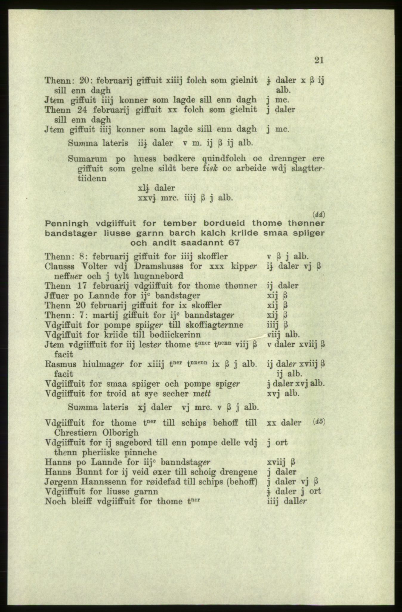 Publikasjoner utgitt av Arkivverket, PUBL/PUBL-001/C/0005: Bind 5: Rekneskap for Bergenhus len 1566-1567: B. Utgift C. Dei nordlandske lena og Finnmark D. Ekstrakt, 1566-1567, p. 21