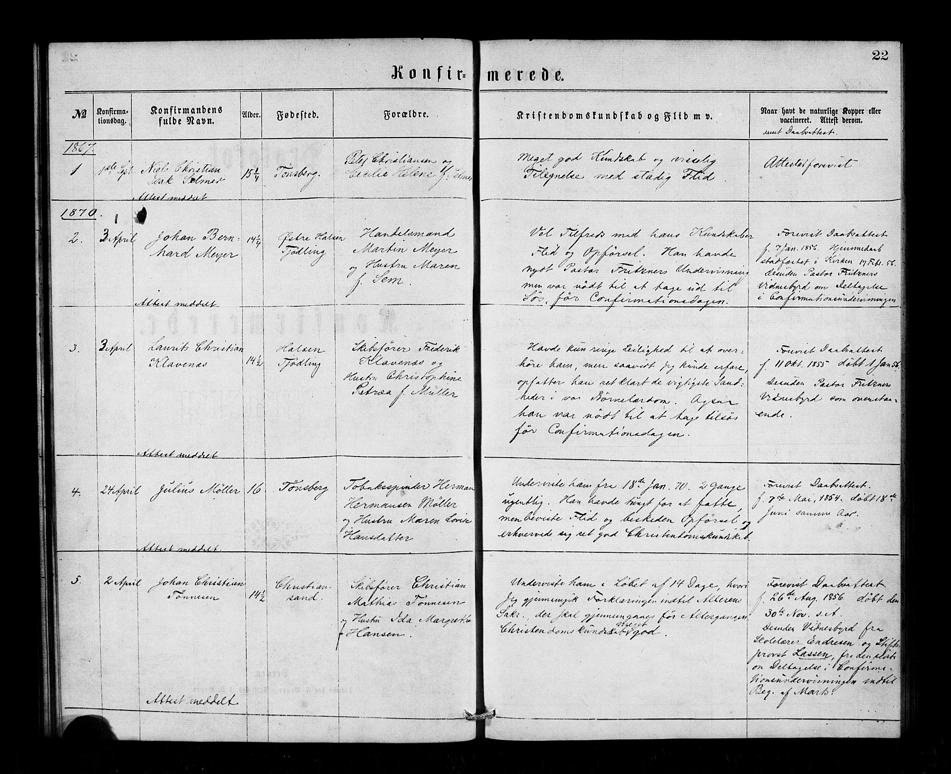 Den norske sjømannsmisjon i utlandet/Tyne-havnene (North Shields og New Castle), SAB/SAB/PA-0101/H/Ha/L0001: Parish register (official) no. A 1, 1865-1883, p. 22
