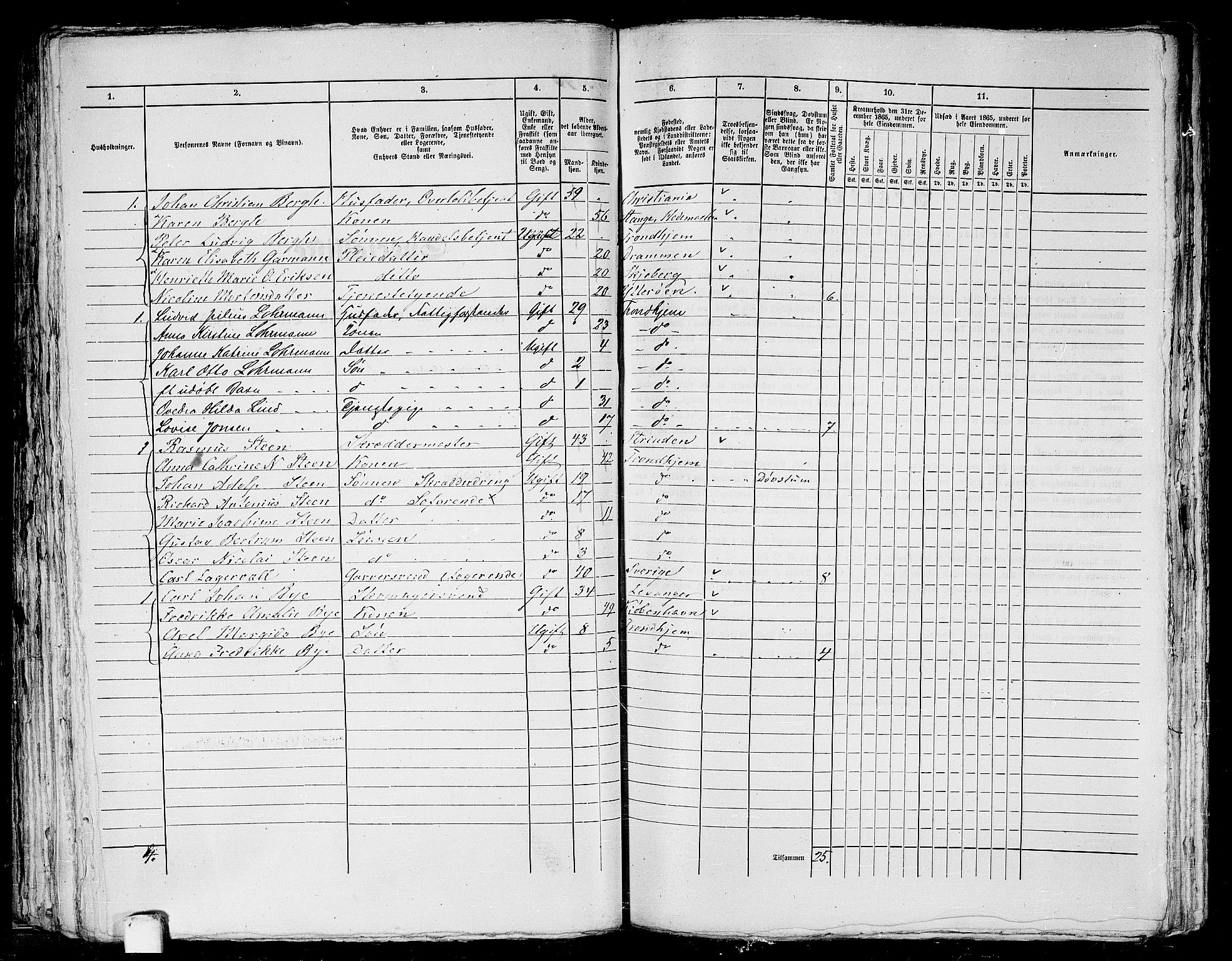 RA, 1865 census for Trondheim, 1865, p. 216