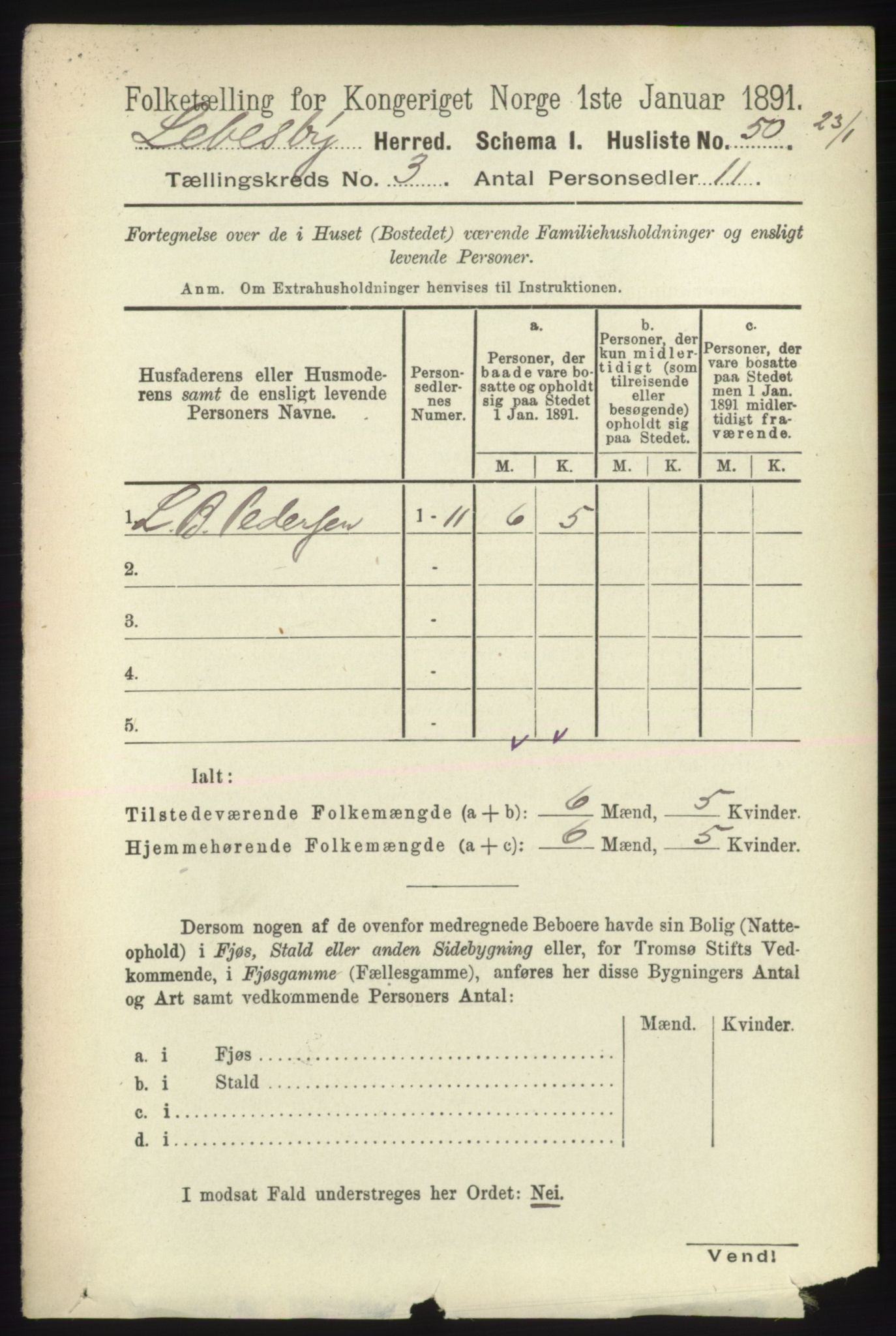 RA, 1891 census for 2022 Lebesby, 1891, p. 727