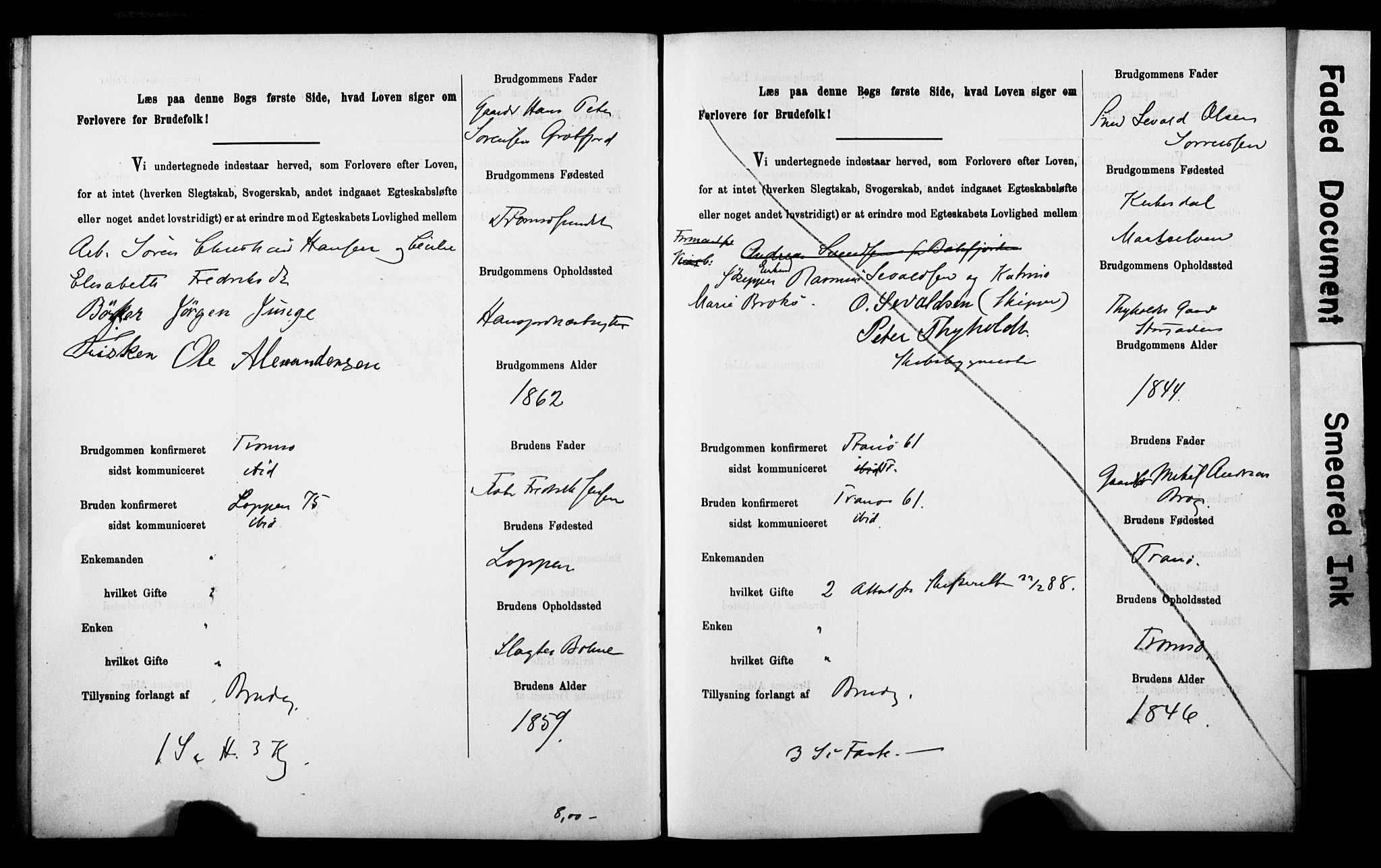 Tromsø sokneprestkontor/stiftsprosti/domprosti, AV/SATØ-S-1343/H/Hc/L0099/0001: Banns register no. 99.1, 1886-1892