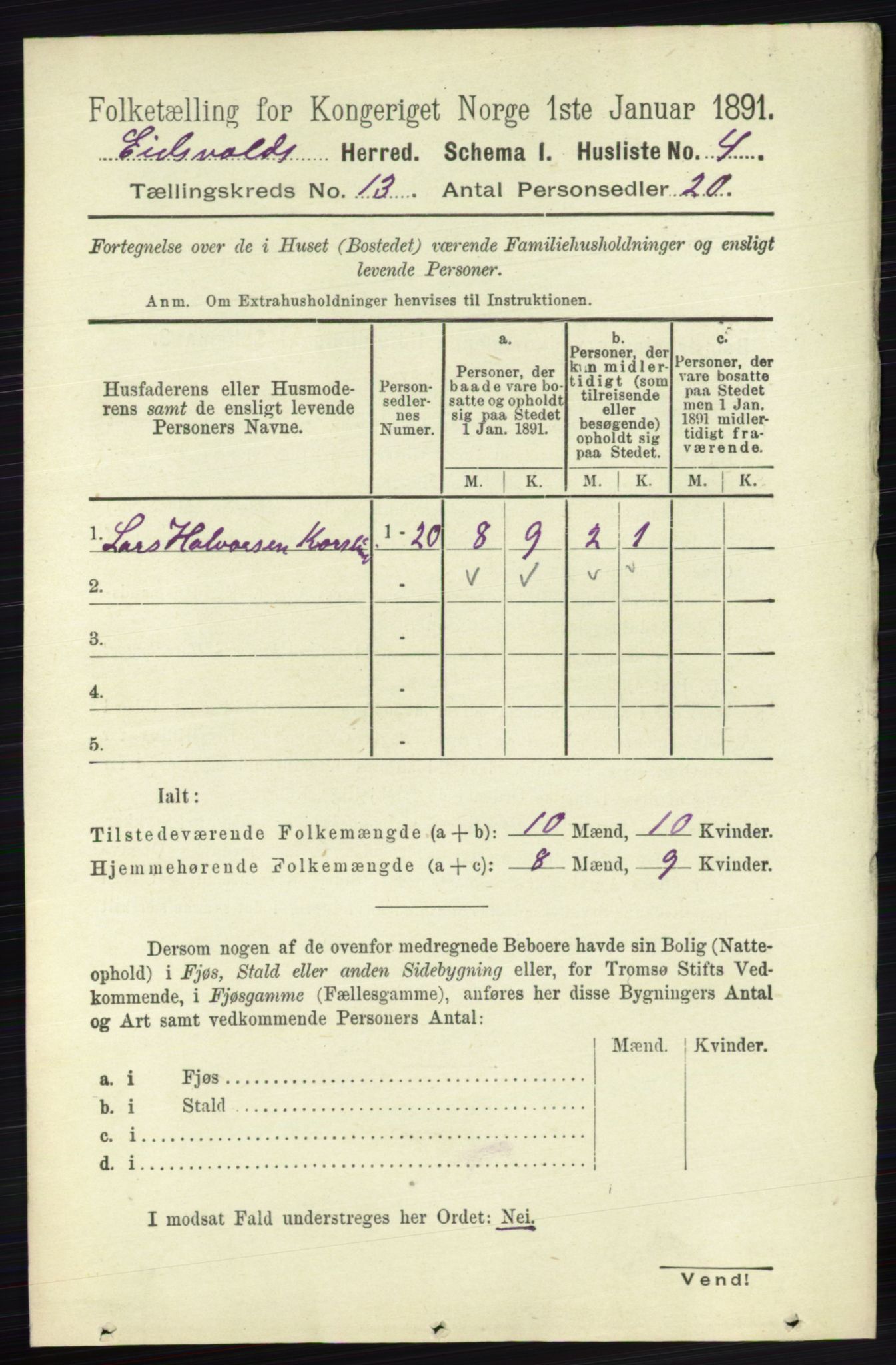 RA, 1891 census for 0237 Eidsvoll, 1891, p. 8947