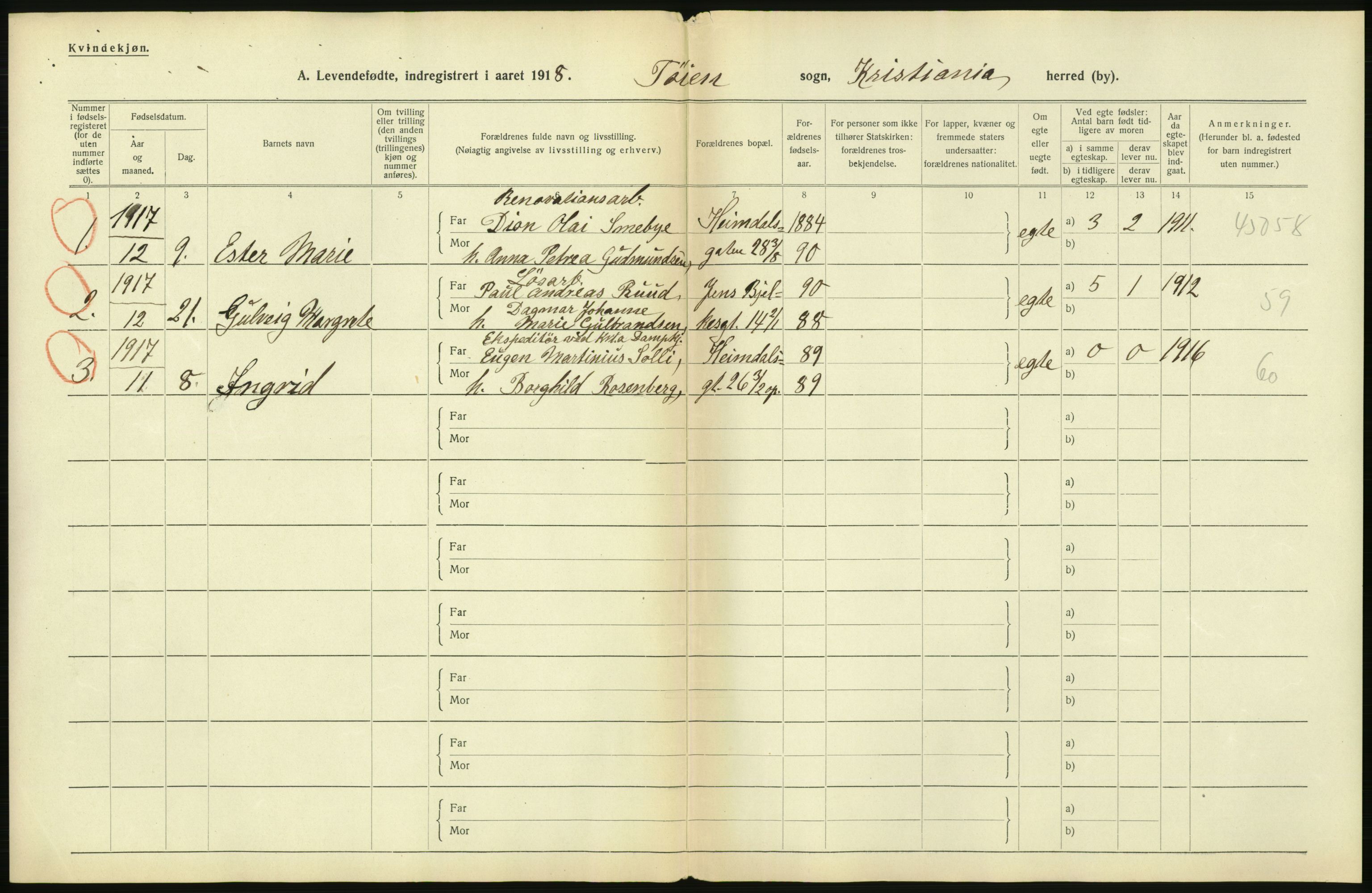 Statistisk sentralbyrå, Sosiodemografiske emner, Befolkning, RA/S-2228/D/Df/Dfb/Dfbh/L0007: Kristiania: Levendefødte menn og kvinner., 1918, p. 674