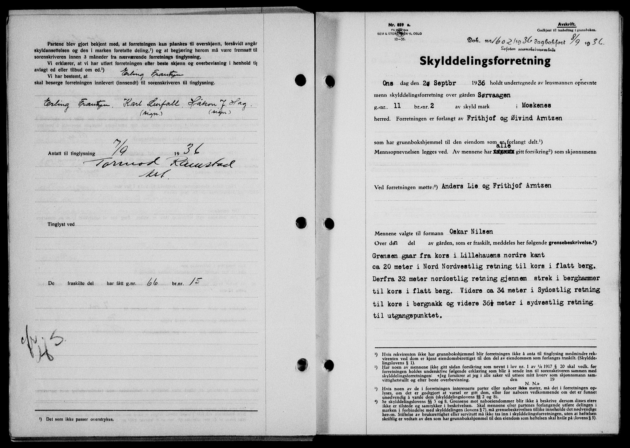 Lofoten sorenskriveri, SAT/A-0017/1/2/2C/L0001a: Mortgage book no. 1a, 1936-1937, Diary no: : 1602/1936