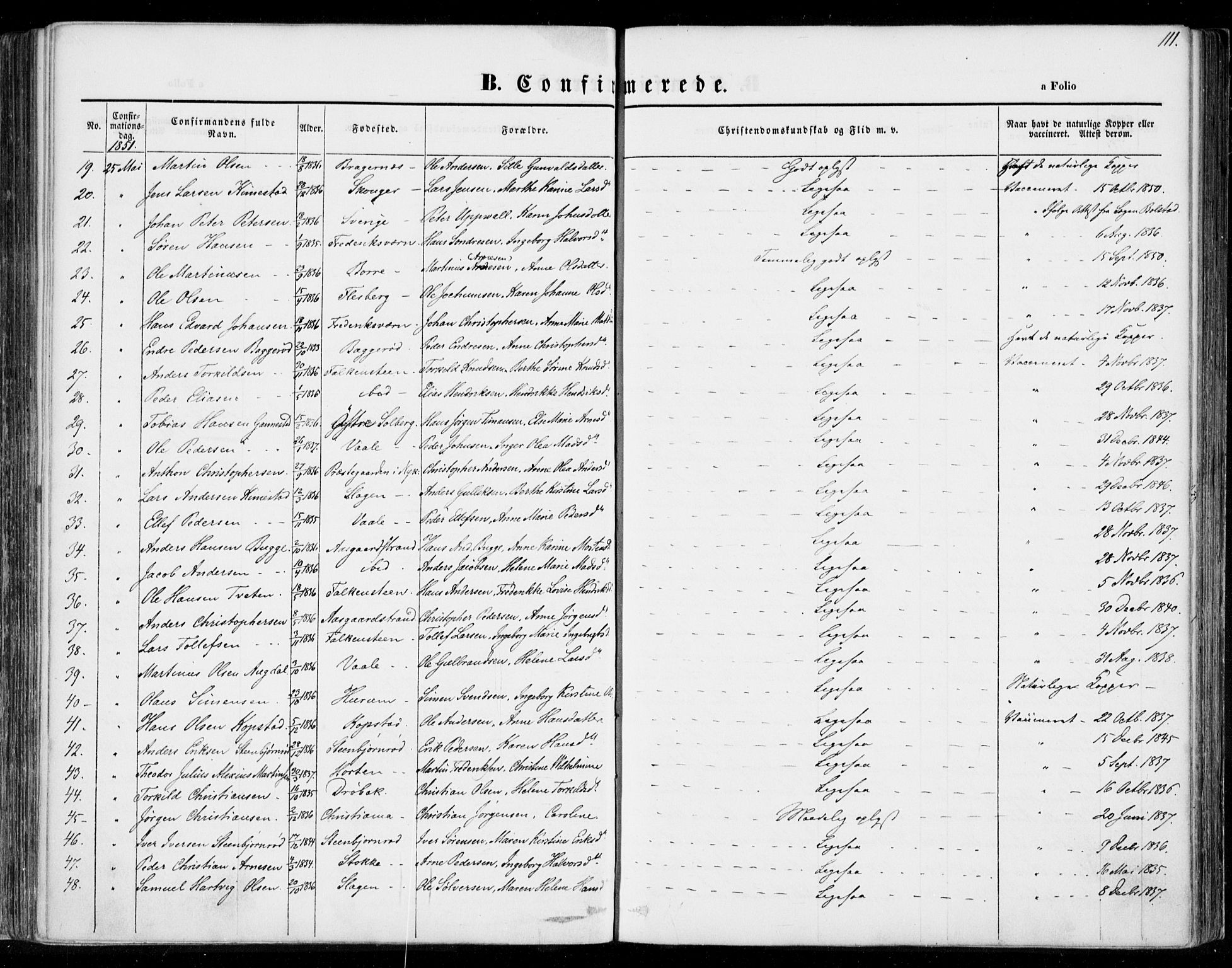 Borre kirkebøker, AV/SAKO-A-338/F/Fa/L0005: Parish register (official) no. I 5, 1845-1851, p. 111