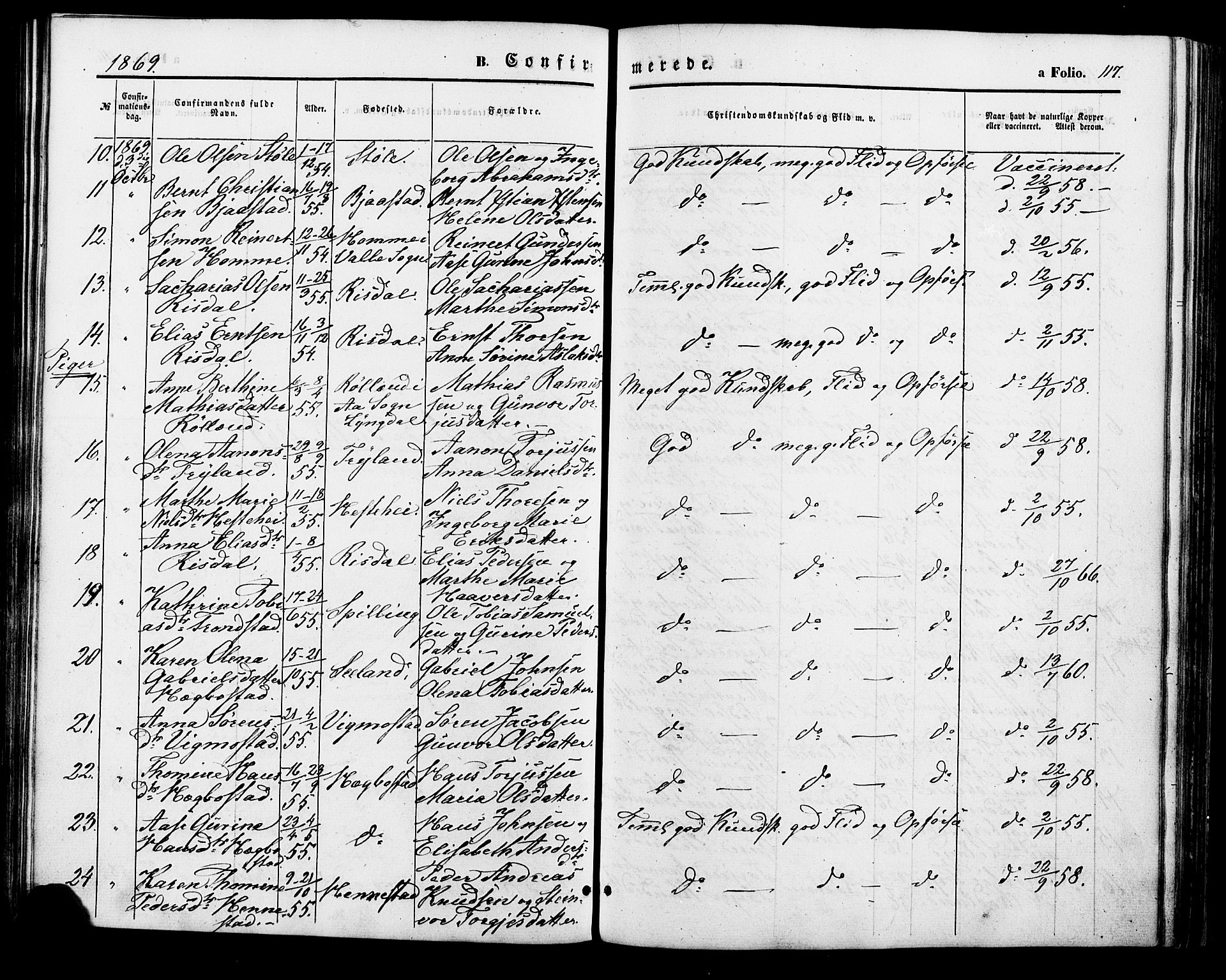 Nord-Audnedal sokneprestkontor, AV/SAK-1111-0032/F/Fa/Fab/L0002: Parish register (official) no. A 2, 1859-1882, p. 117