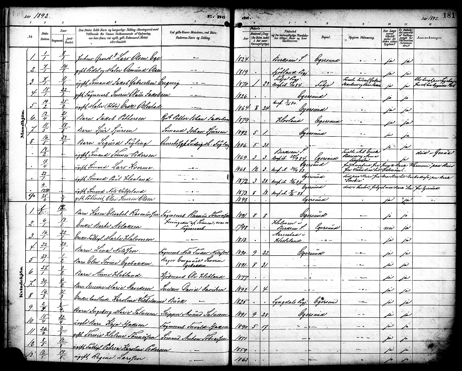 Eigersund sokneprestkontor, SAST/A-101807/S08/L0019: Parish register (official) no. A 18, 1892-1905, p. 181