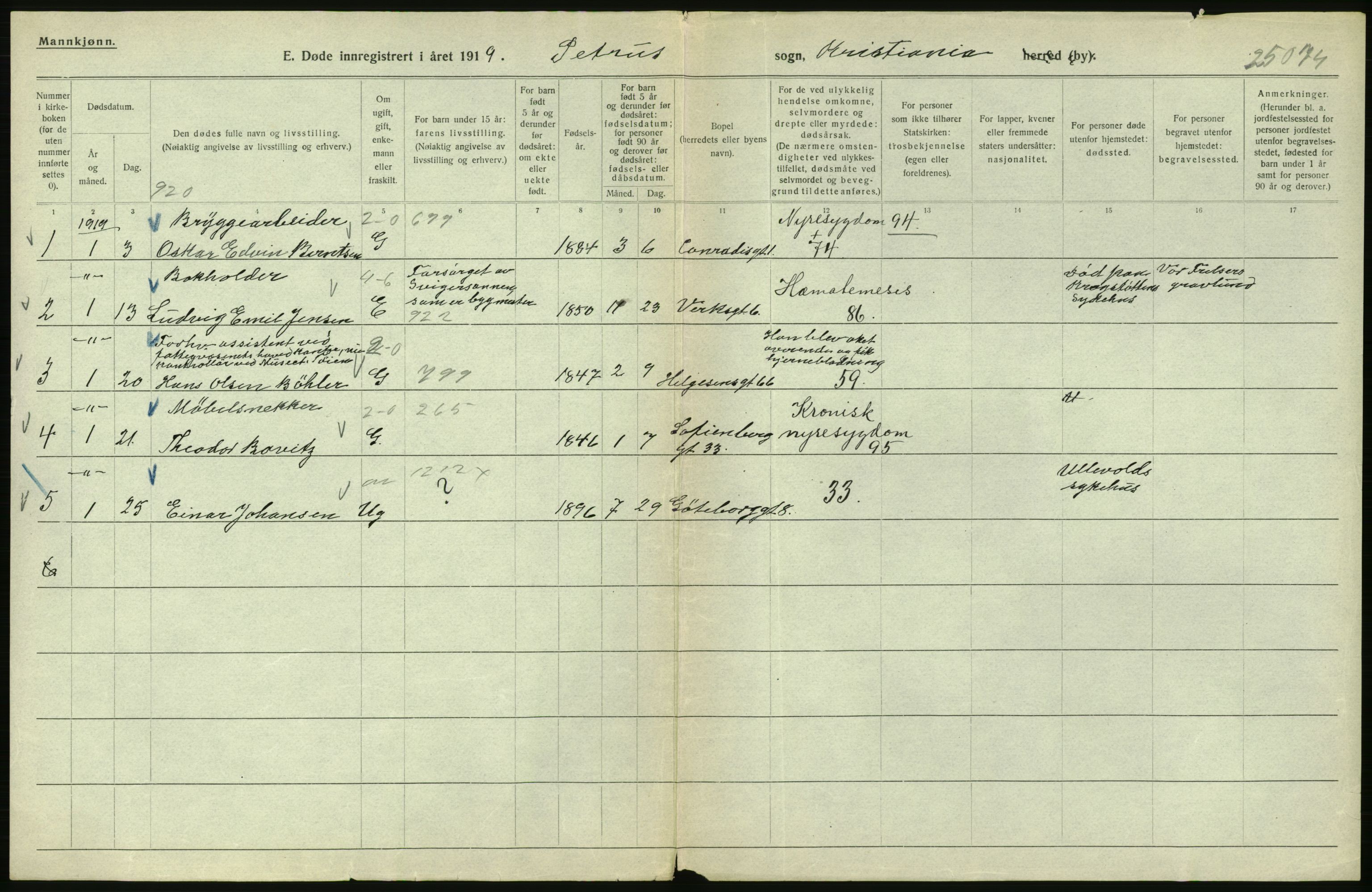 Statistisk sentralbyrå, Sosiodemografiske emner, Befolkning, RA/S-2228/D/Df/Dfb/Dfbi/L0010: Kristiania: Døde, 1919, p. 654