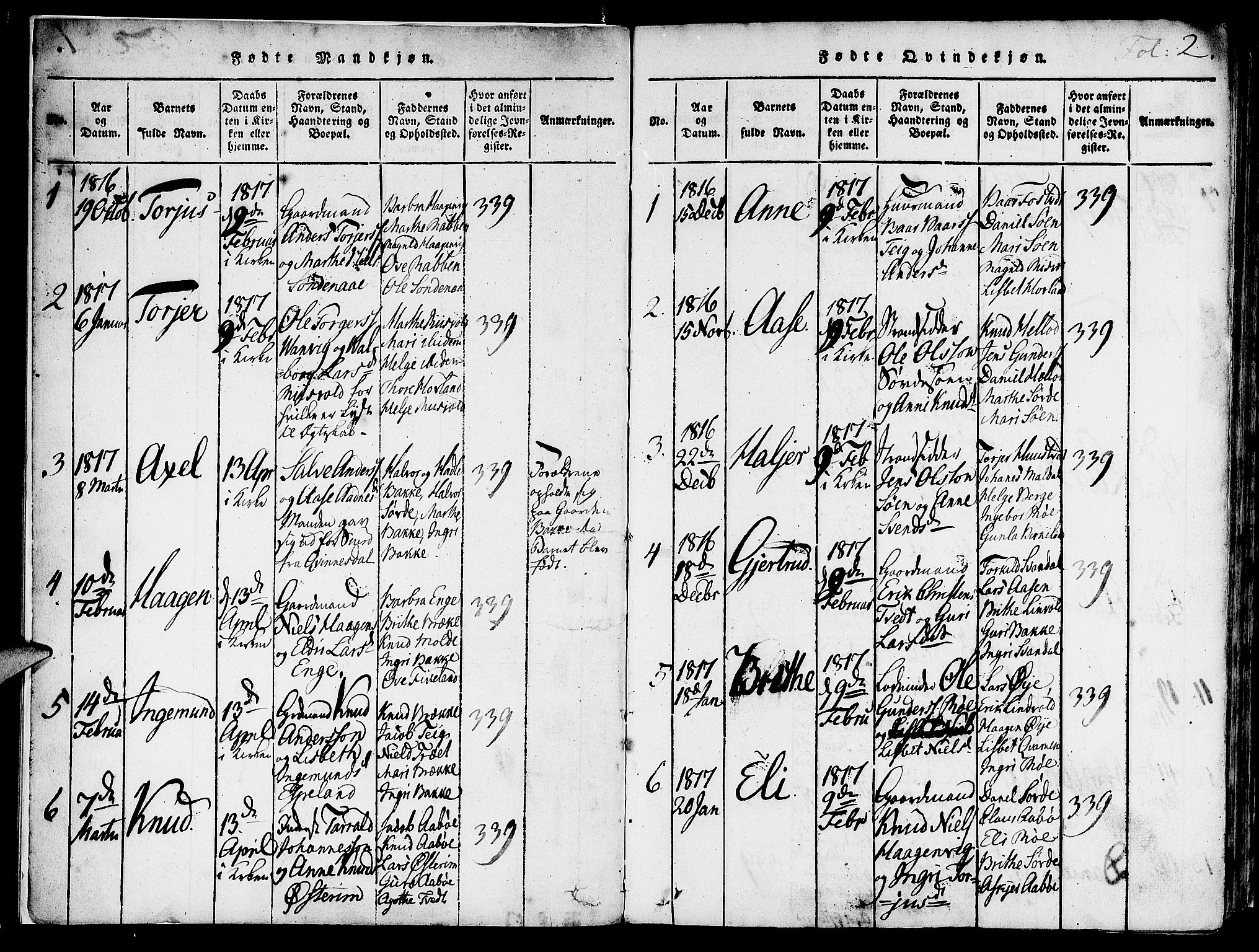 Suldal sokneprestkontor, SAST/A-101845/01/IV/L0007: Parish register (official) no. A 7, 1817-1838, p. 2