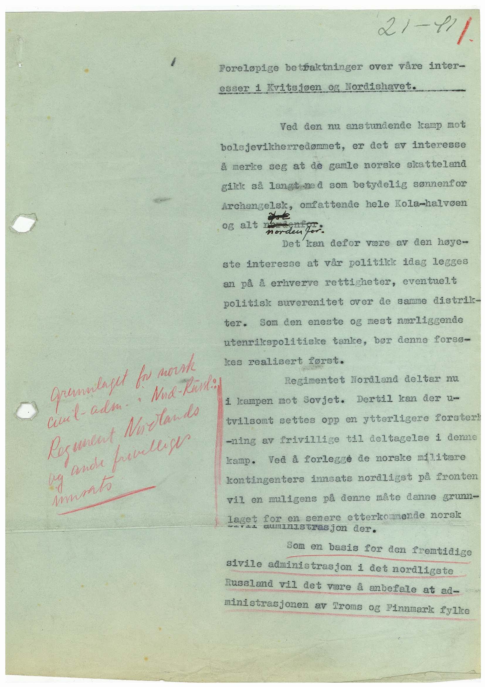 Førerens og ministerpresidentens kanselli. Utenriksavdelingen, AV/RA-S-3485/D/L0025/0001: -- / F. Støren. Østområdene, div. korr. og manuskripter, 1941-1942, p. 1