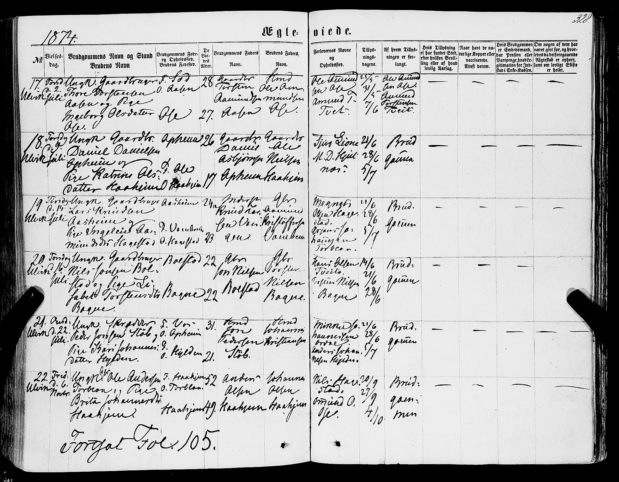 Ulvik sokneprestembete, SAB/A-78801/H/Haa: Parish register (official) no. A 15, 1864-1878, p. 328