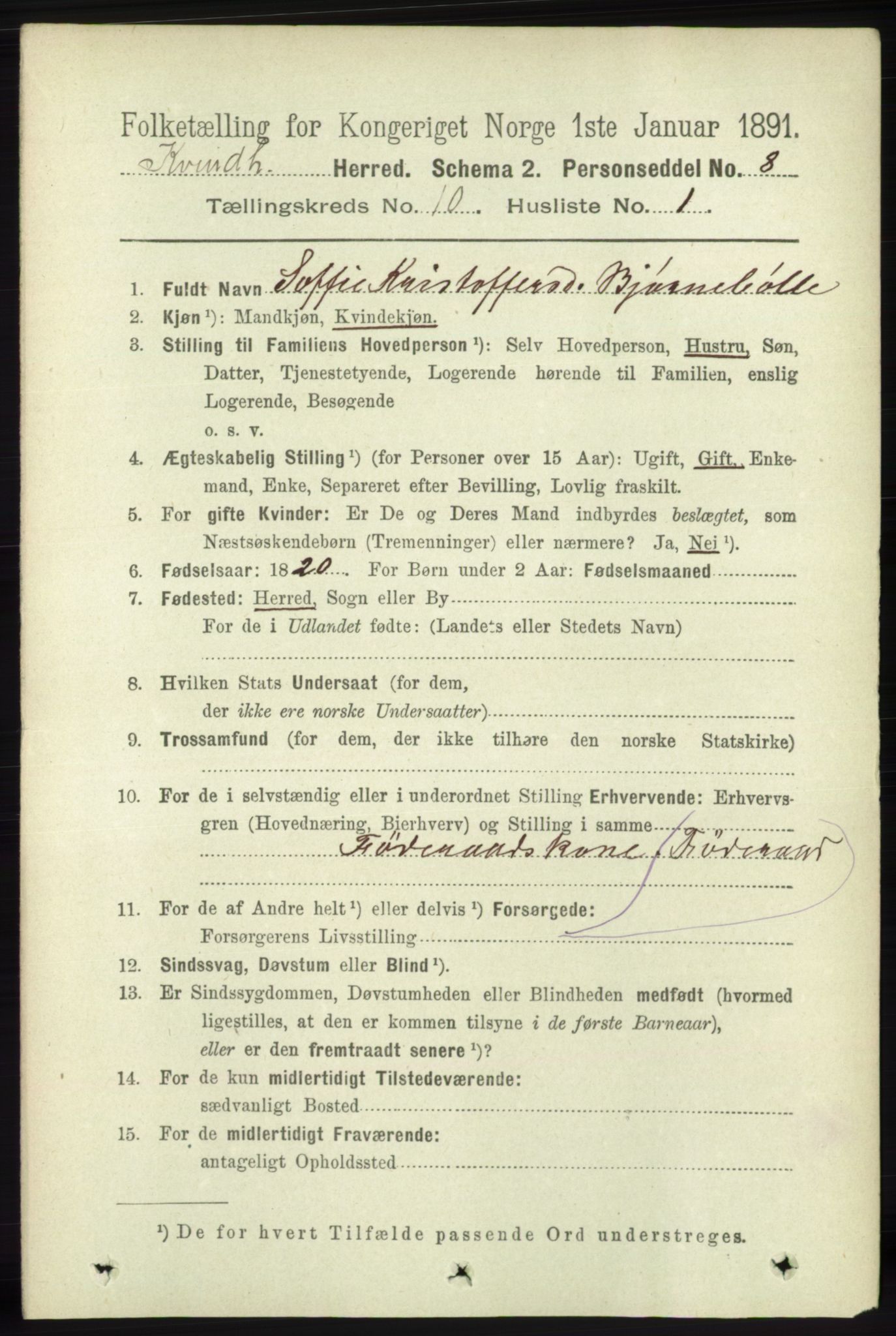 RA, 1891 census for 1224 Kvinnherad, 1891, p. 3570