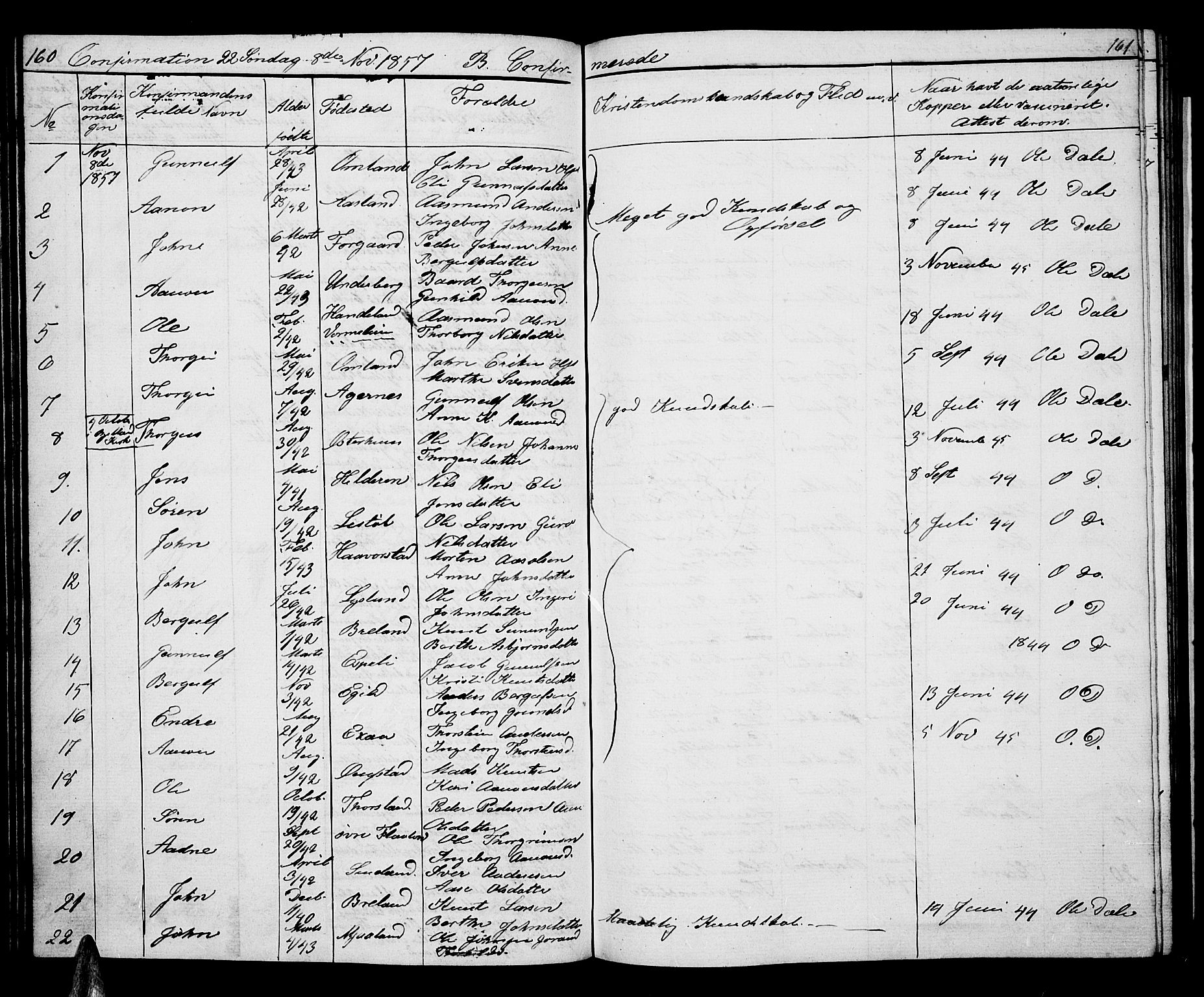 Åseral sokneprestkontor, AV/SAK-1111-0051/F/Fb/L0001: Parish register (copy) no. B 1, 1856-1877, p. 160-161