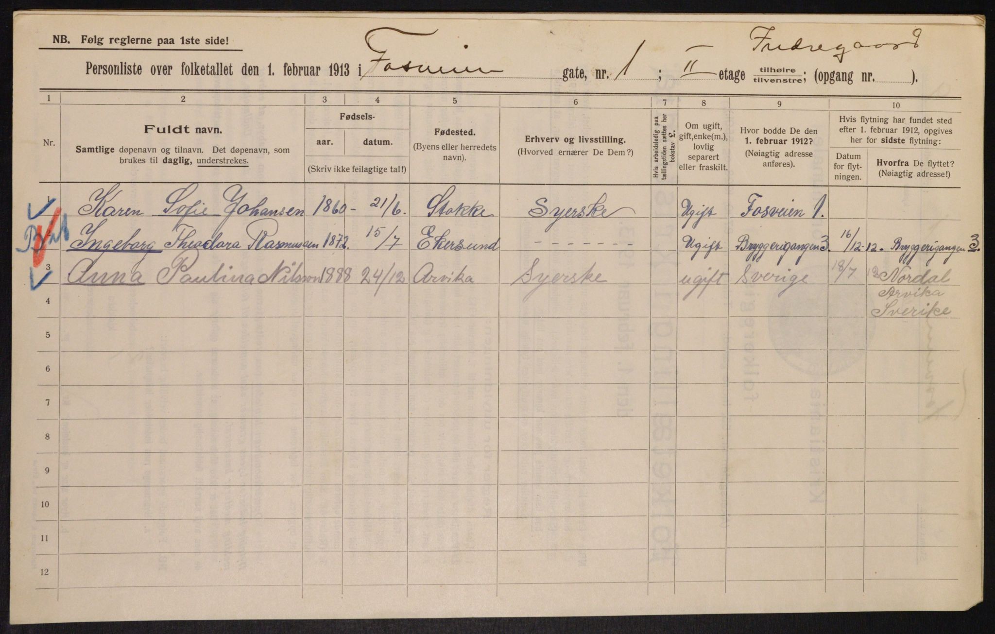 OBA, Municipal Census 1913 for Kristiania, 1913, p. 24827