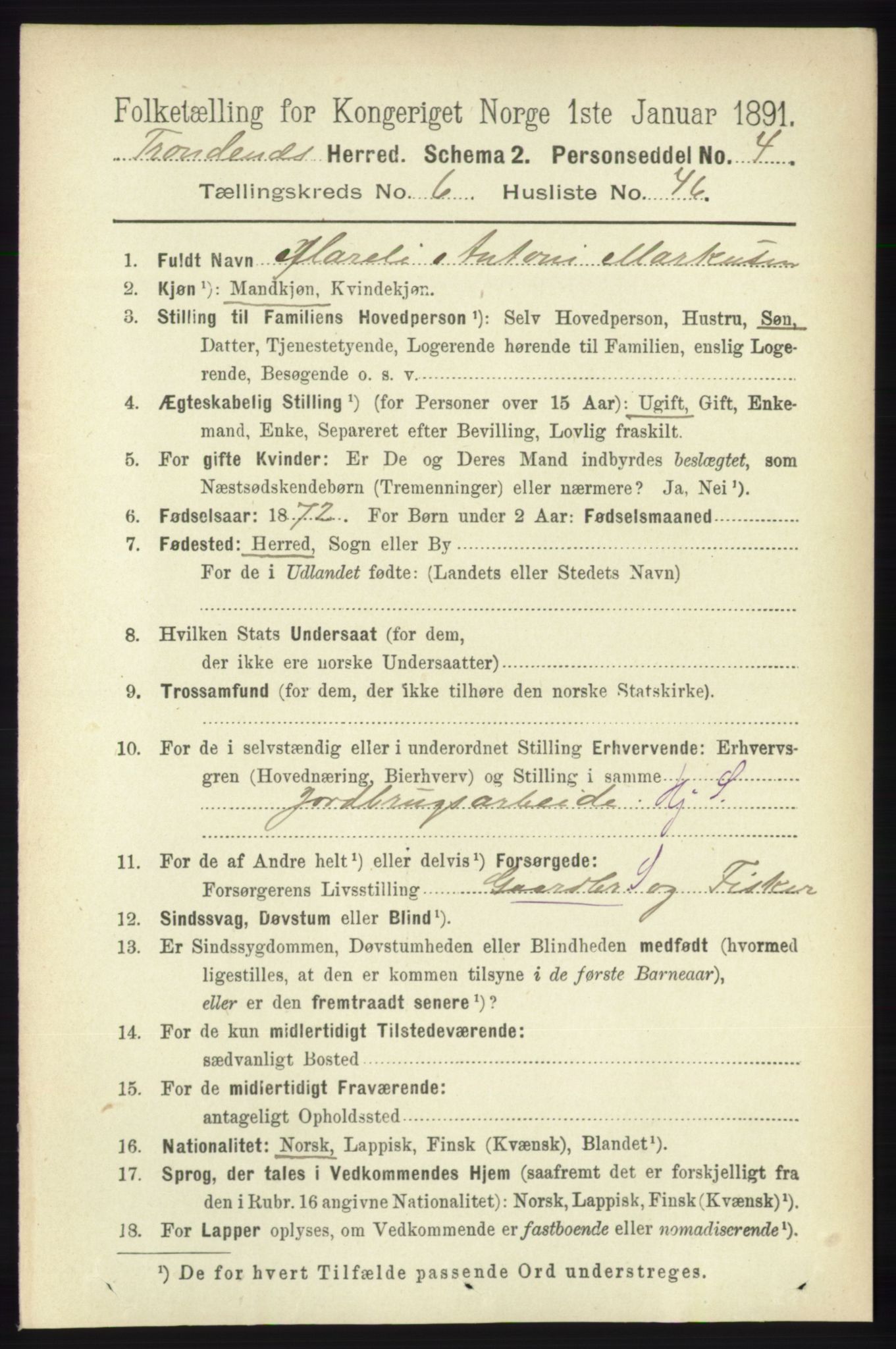 RA, 1891 census for 1914 Trondenes, 1891, p. 4107