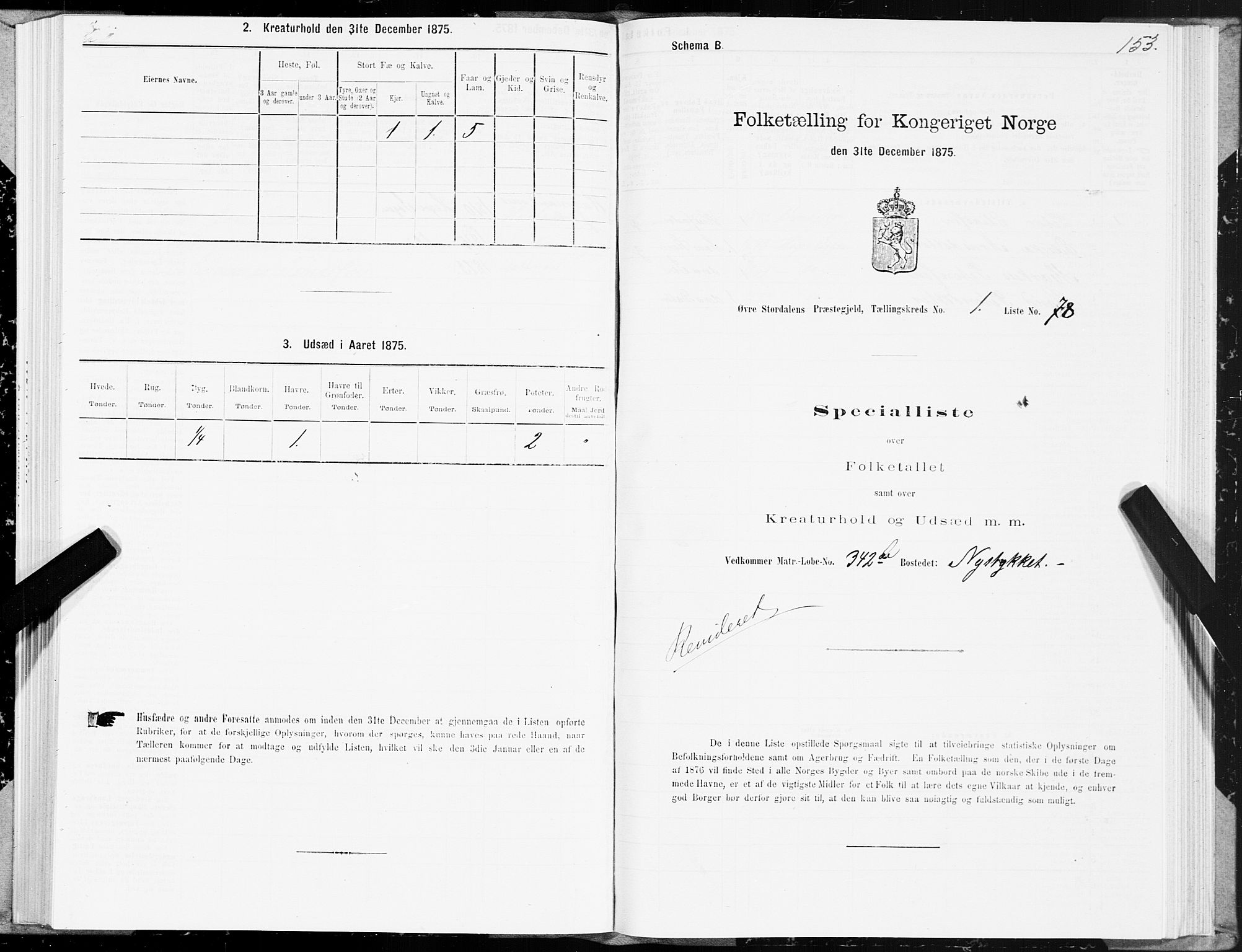 SAT, 1875 census for 1711P Øvre Stjørdal, 1875, p. 1153