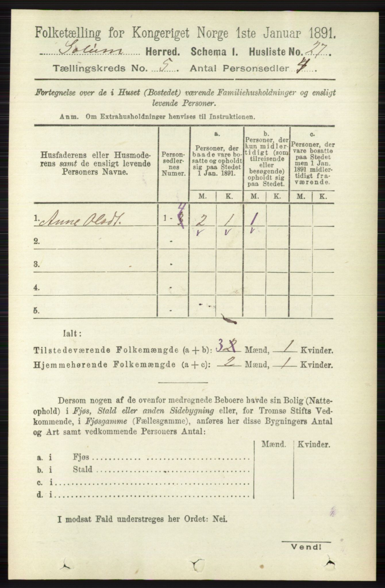 RA, 1891 census for 0818 Solum, 1891, p. 824