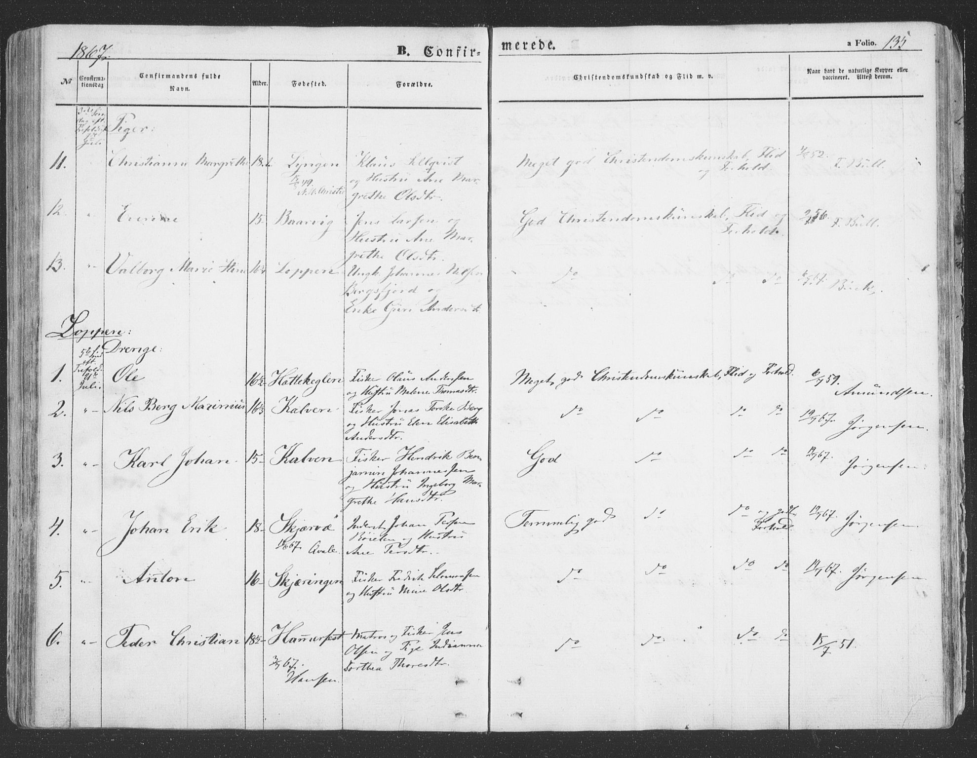 Loppa sokneprestkontor, AV/SATØ-S-1339/H/Ha/L0004kirke: Parish register (official) no. 4, 1849-1868, p. 135