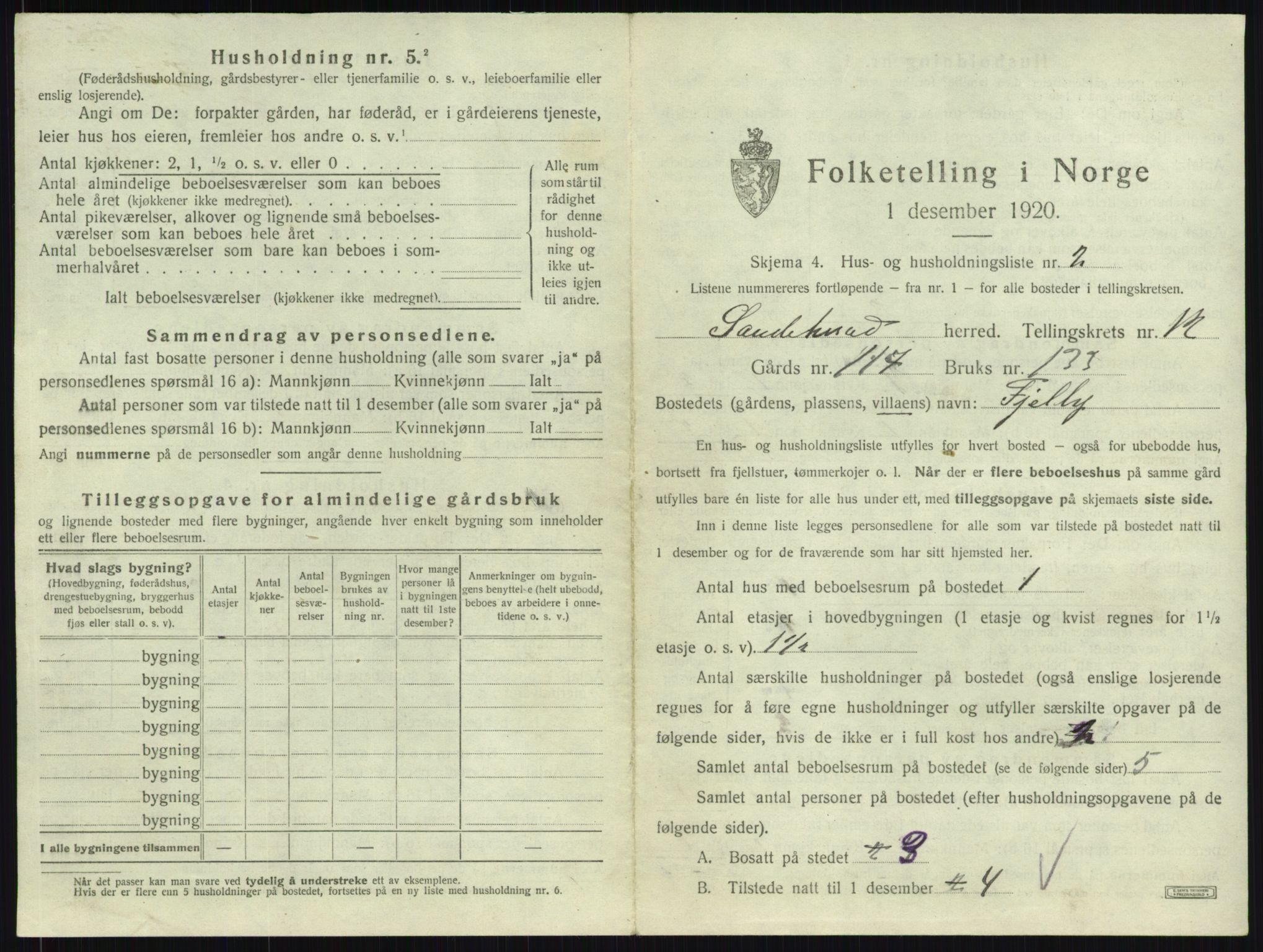 SAKO, 1920 census for Sandeherred, 1920, p. 2578